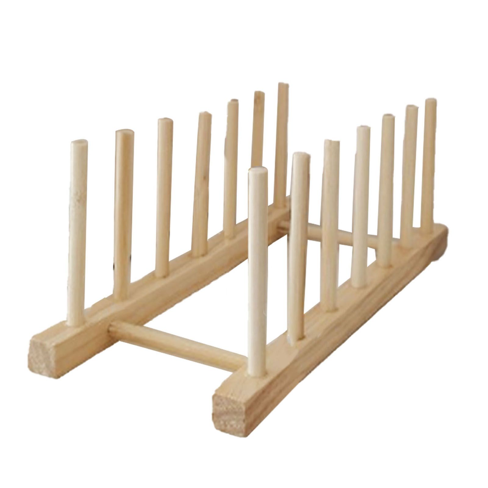 Vertical Wooden Dish Drying Rack 6 Grids Pine Wood Dish Drying Rack with Stable Base for Cups Cutting Boards - Image 1