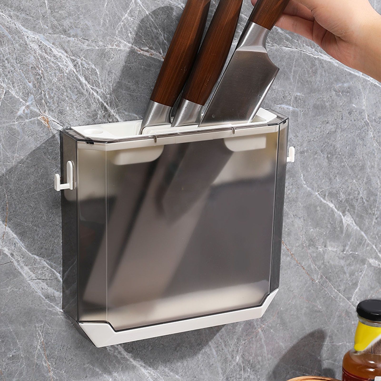 Kitchen Knife Holder Transparent PET Wall Mounted Storage Block Tools Hanging Rack Holder Shelf Gray - Image 6