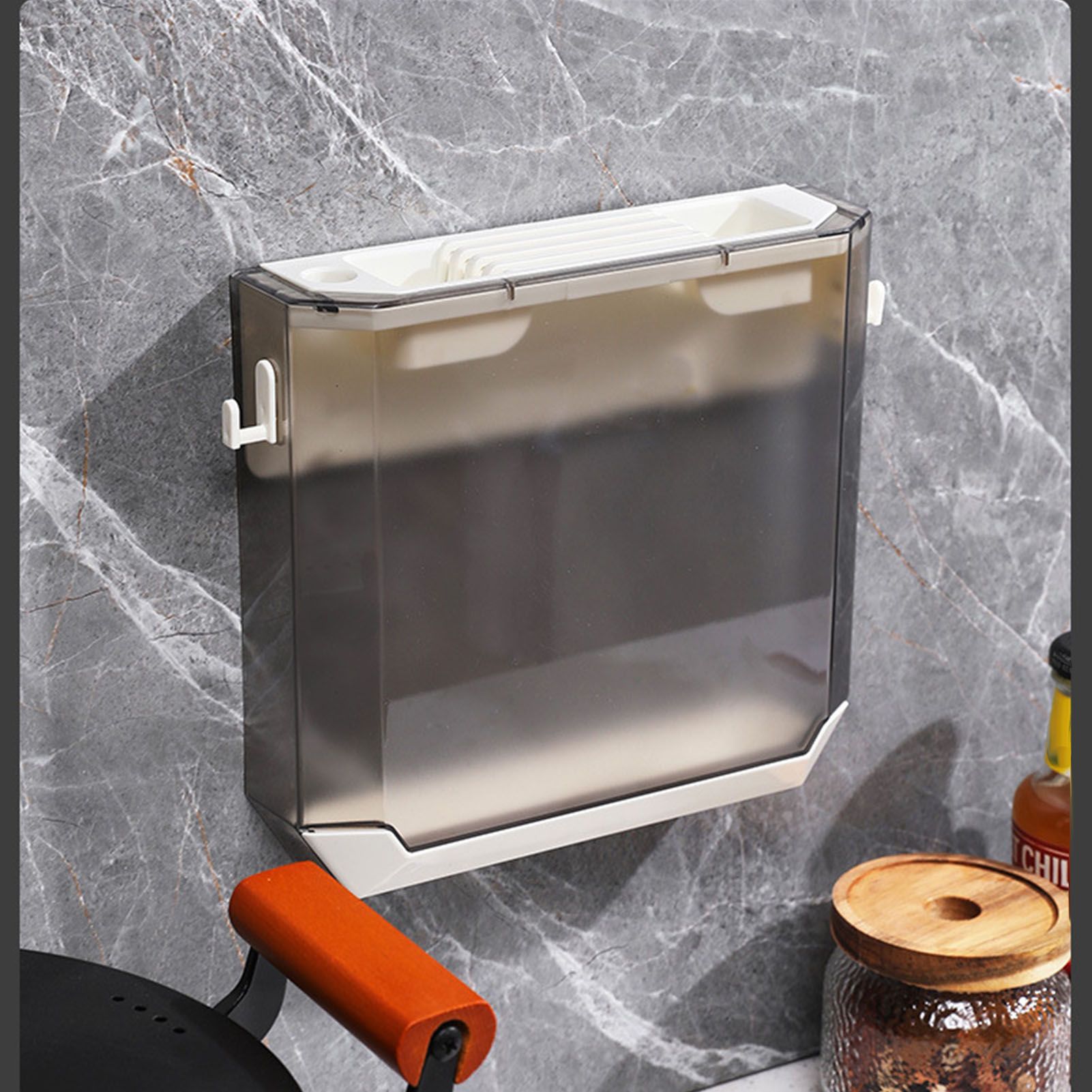 Kitchen Knife Holder Transparent PET Wall Mounted Storage Block Tools Hanging Rack Holder Shelf Gray - Image 8