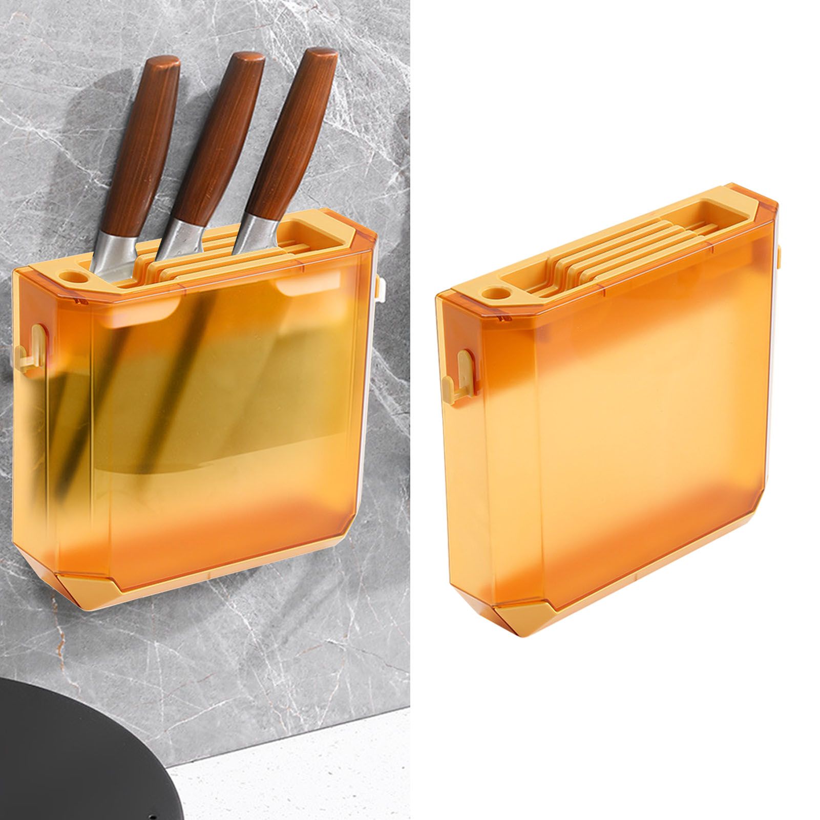 Kitchen Knife Holder Transparent PET Wall Mounted Storage Block Tools Hanging Rack Holder Shelf Yellow - Image 5