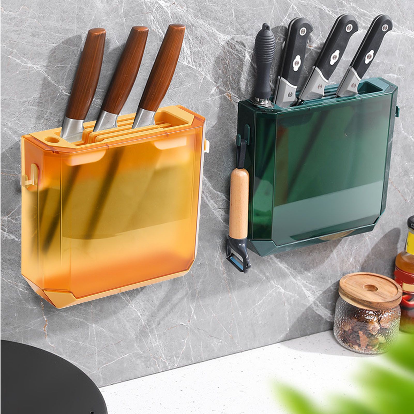 Kitchen Knife Holder Transparent PET Wall Mounted Storage Block Tools Hanging Rack Holder Shelf Yellow - Image 8