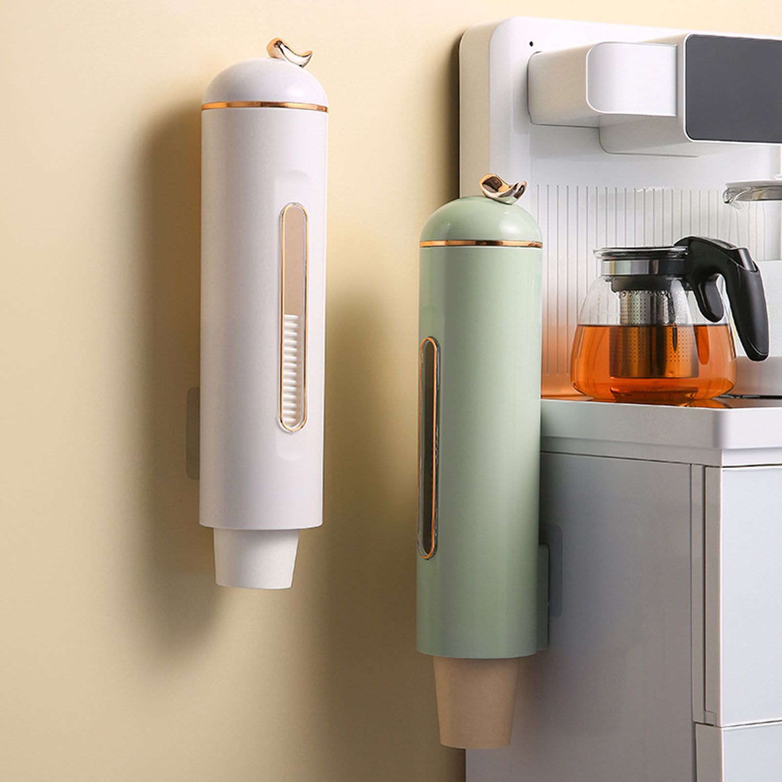 Paper Cup Dispenser Wall Mounted Pull Type Water Cup Holder Dispenser with Transparent Window for Home Kitchen Office Grass Green - Image 6