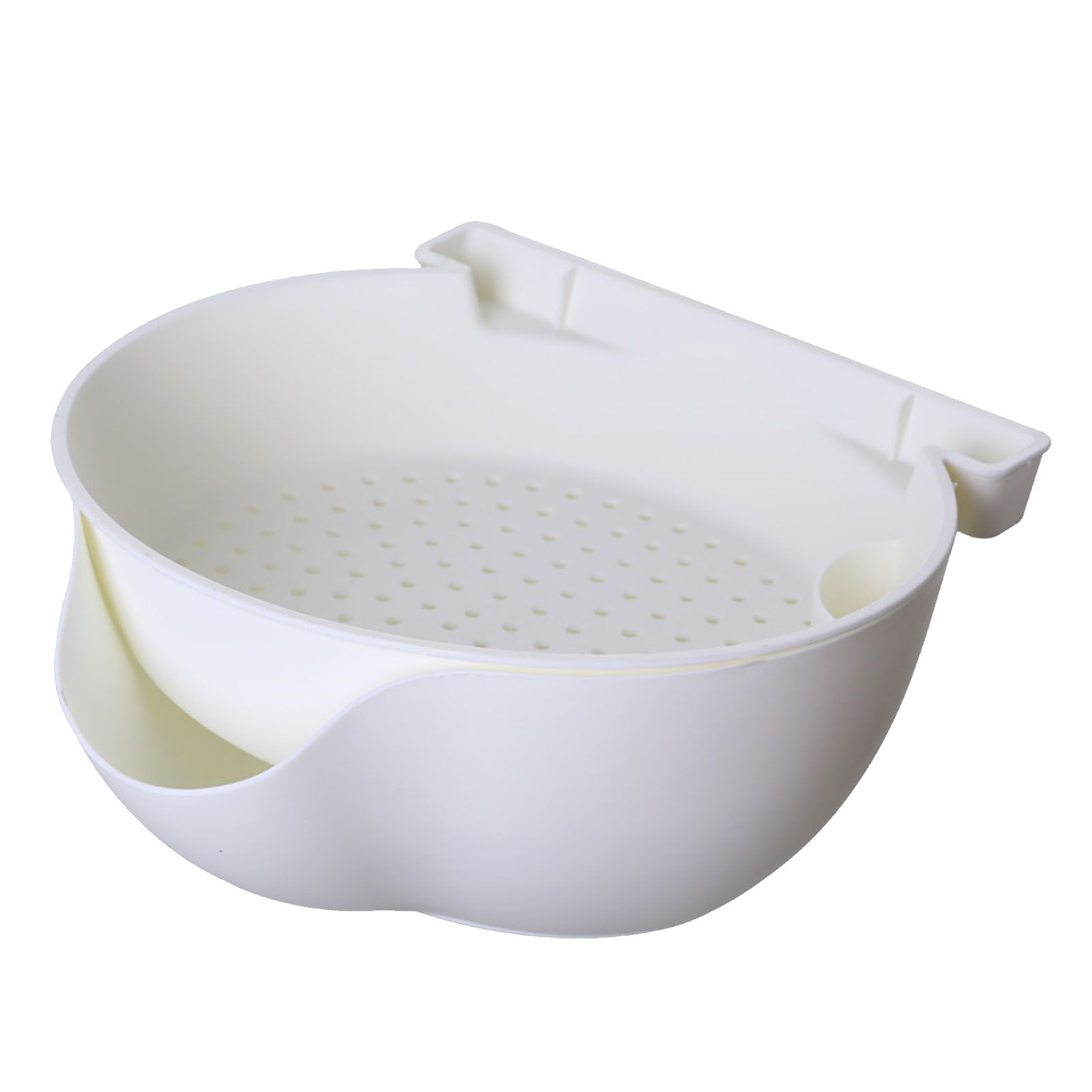 Strainer Bowl 2 Layer Fruit Colander Basket Plastic with Phone Bracket for Kitchen Food White - Image 1