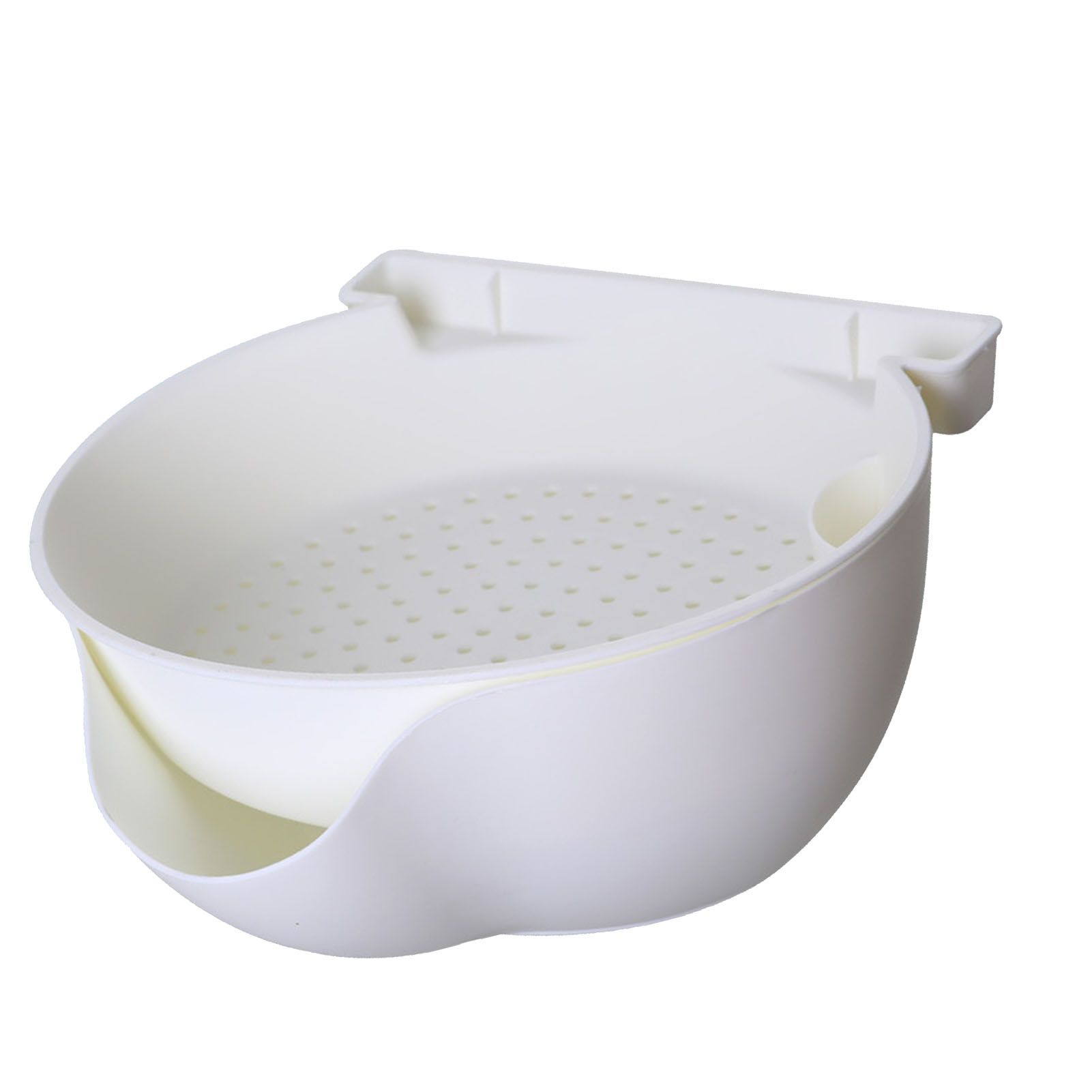 Strainer Bowl 2 Layer Fruit Colander Basket Plastic with Phone Bracket for Kitchen Food White - Image 2