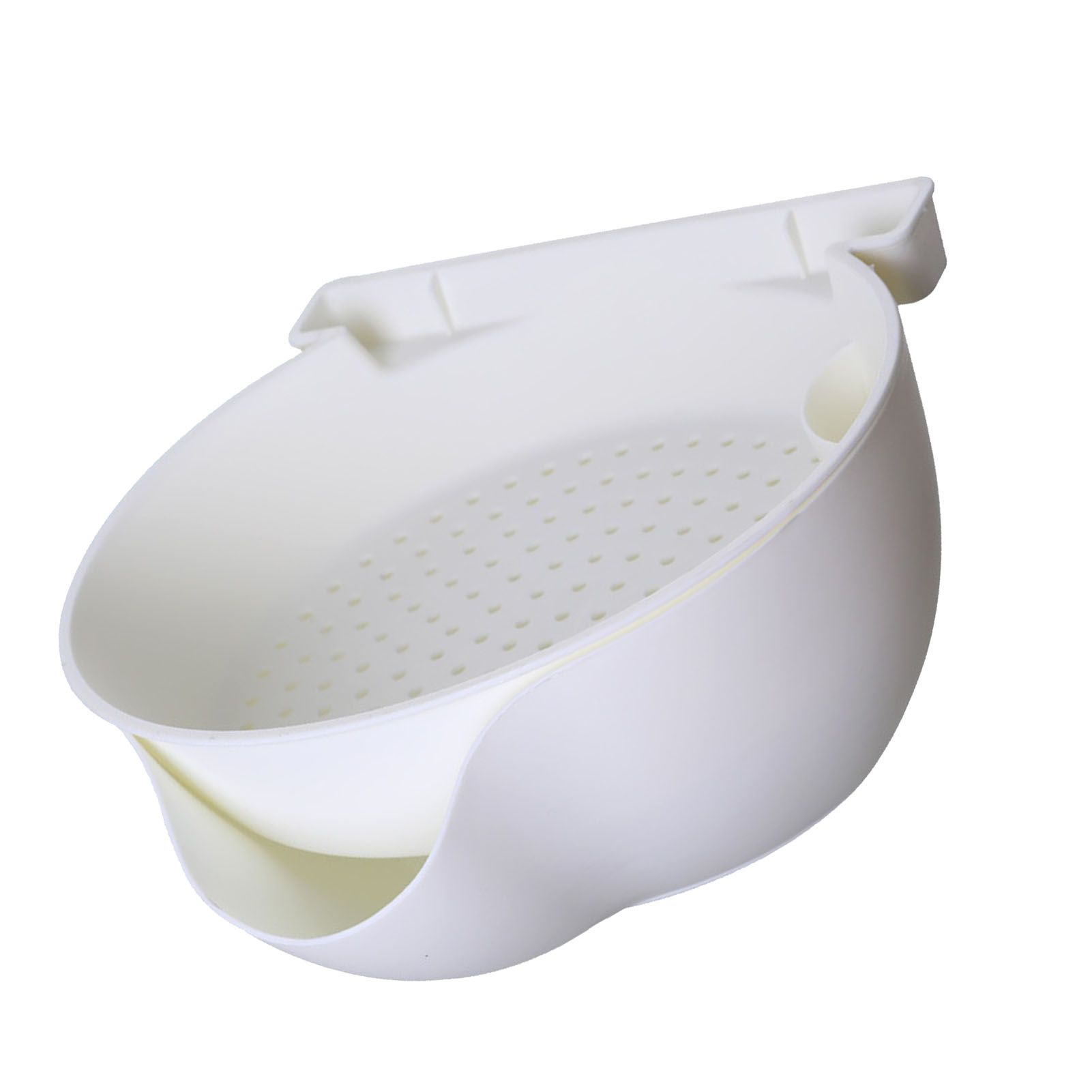 Strainer Bowl 2 Layer Fruit Colander Basket Plastic with Phone Bracket for Kitchen Food White - Image 3