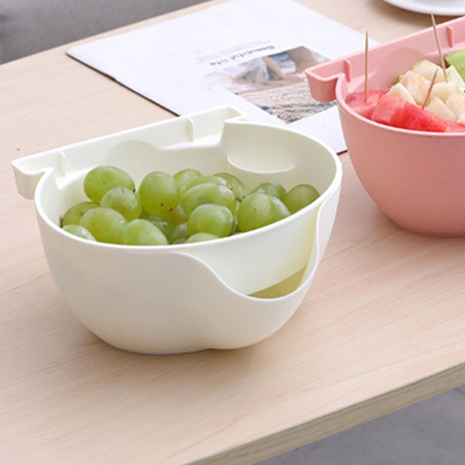 Strainer Bowl 2 Layer Fruit Colander Basket Plastic with Phone Bracket for Kitchen Food White - Image 5