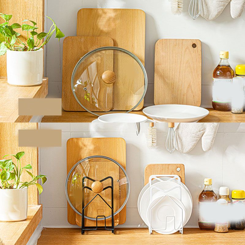 Chopping Board Storage Rack Multifunctional Pot Pan Lid Stand Holder Iron Good Ventilation Kitchen Countertop Organizer White Standard - Image 6