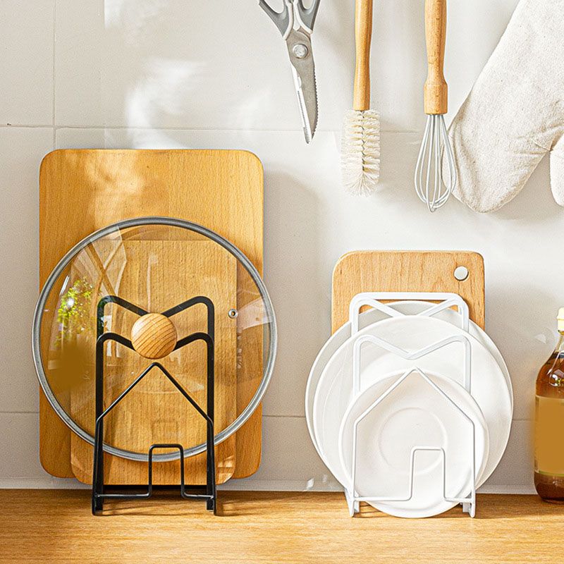 Chopping Board Storage Rack Multifunctional Pot Pan Lid Stand Holder Iron Good Ventilation Kitchen Countertop Organizer Black Standard - Image 5