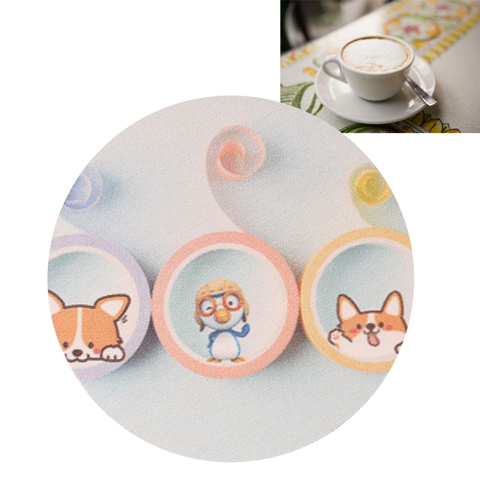 Round Cartoon Diatom Mud Coaster Water Absorbent Coaster Cutlery Insulation Anti Scalding Pad Marble Table Decor Flying Penguin - Image 5