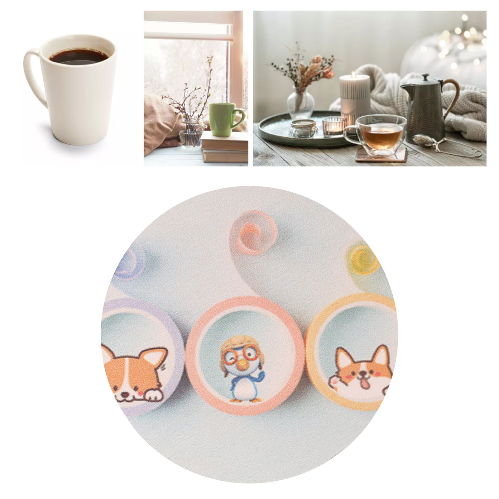 Round Cartoon Diatom Mud Coaster Water Absorbent Coaster Cutlery Insulation Anti Scalding Pad Marble Table Decor Flying Penguin - Image 6
