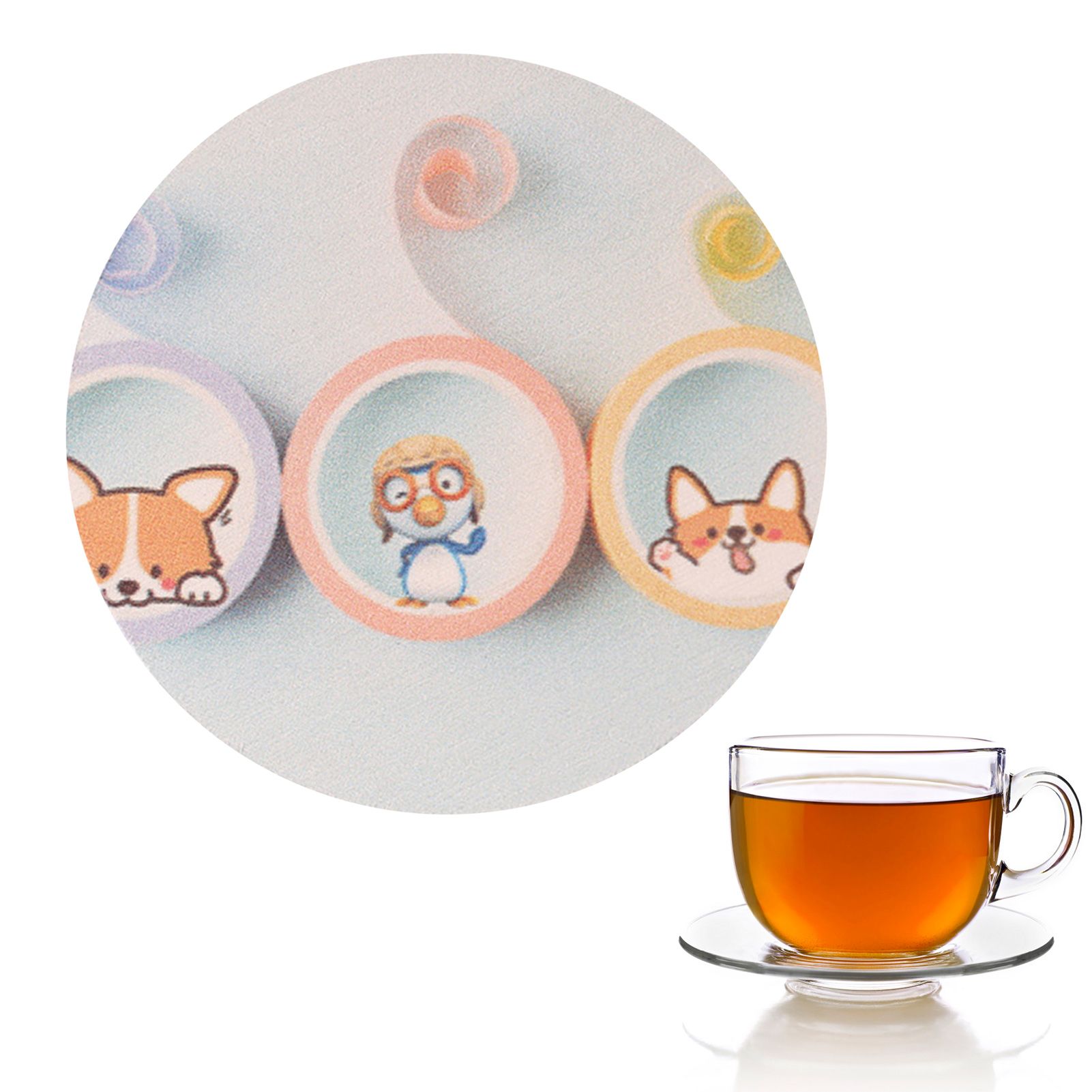 Round Cartoon Diatom Mud Coaster Water Absorbent Coaster Cutlery Insulation Anti Scalding Pad Marble Table Decor Flying Penguin - Image 7