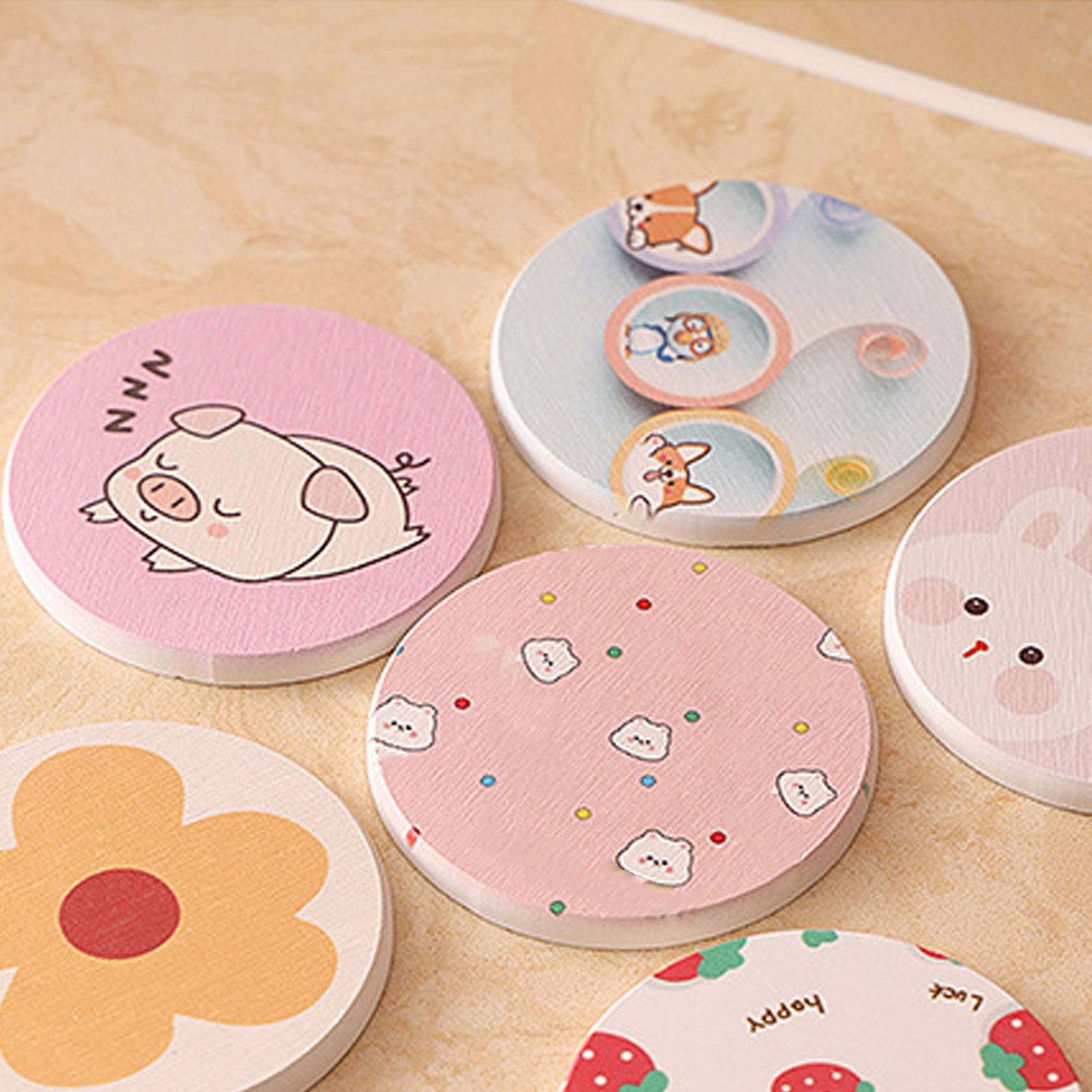 Round Cartoon Diatom Mud Coaster Water Absorbent Coaster Cutlery Insulation Anti Scalding Pad Marble Table Decor Flying Penguin - Image 8