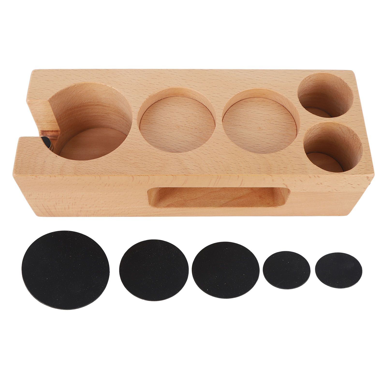 Wood Coffee Filter Tamper Holder Wooden Coffee Tamper Mat Stand for Home Cafe Restaurant Hotel Office 58mm 5 Hole - Image 1