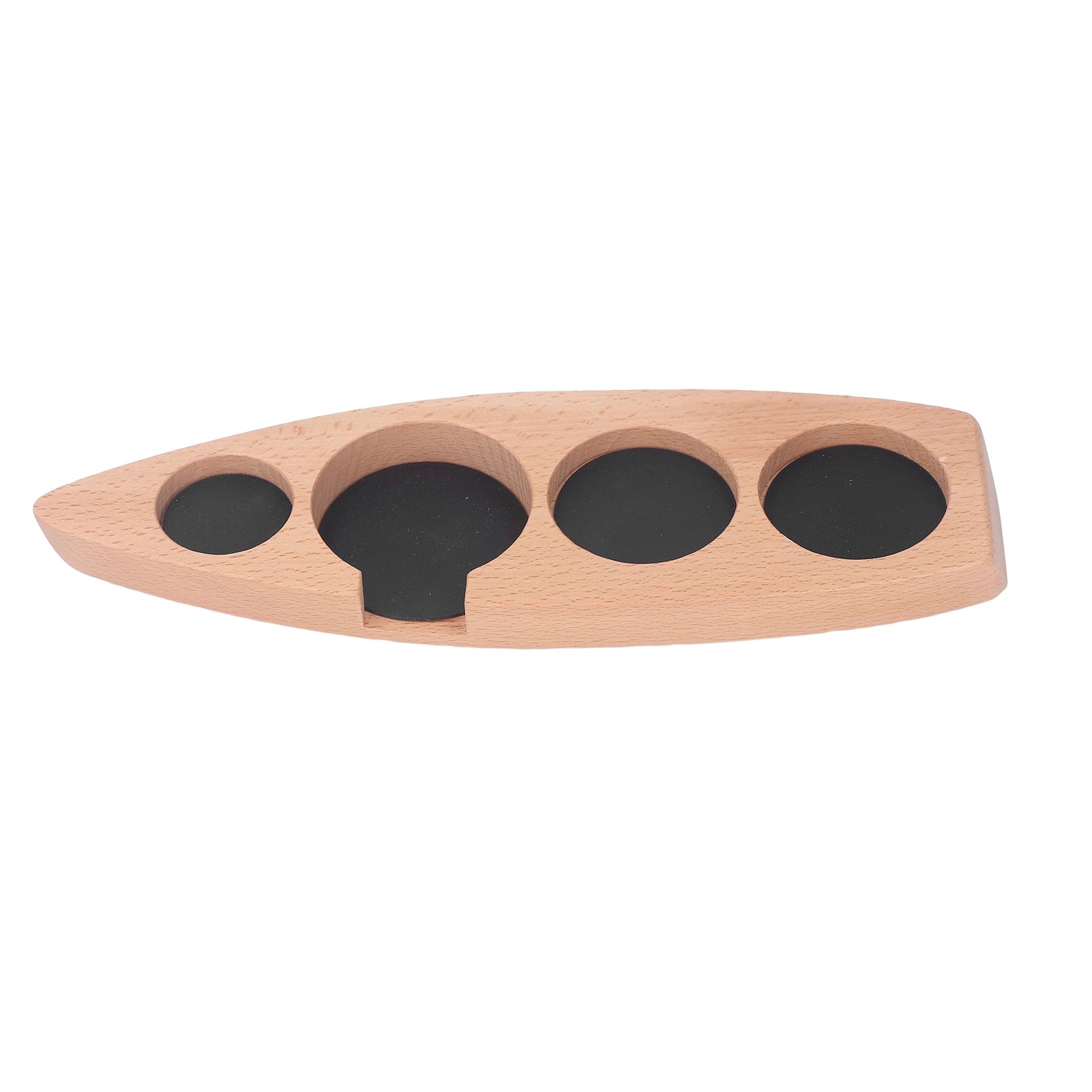 Coffee Tamper Holder Boat Shape 4 Slots Anti Slip Stable Wooden Coffee Tamping Station 53mm/2.1in - Image 1