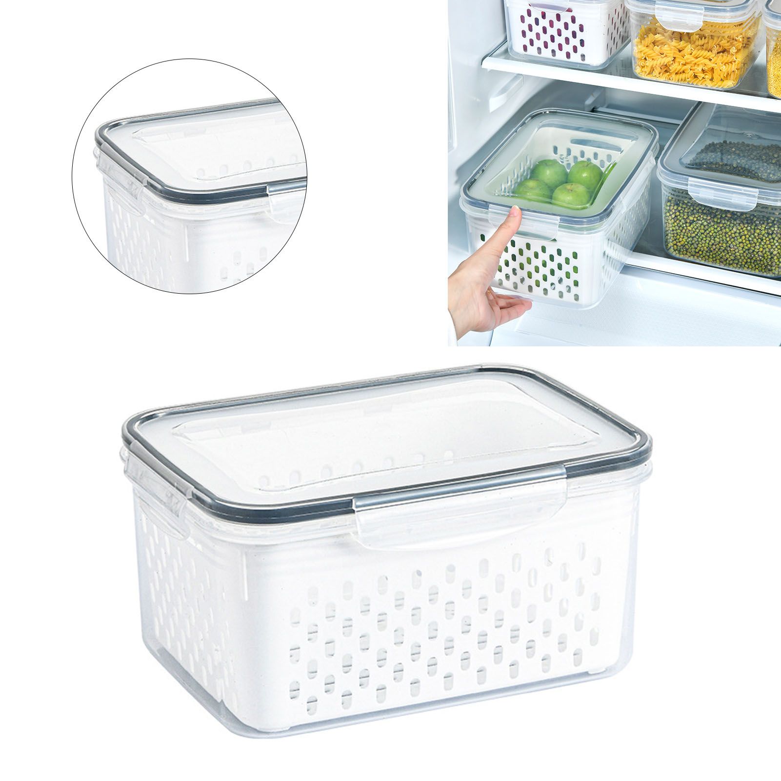 Drain Storage Basket Box Transparent Fruit Vegetable Storage Container for Kitchen Supplies 1750ML - Image 6