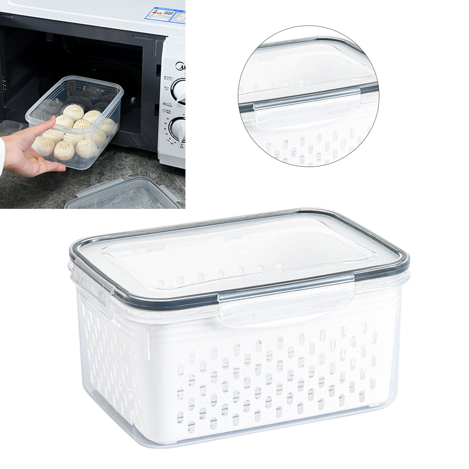 Drain Storage Basket Box Transparent Fruit Vegetable Storage Container for Kitchen Supplies 3300ML - Image 5