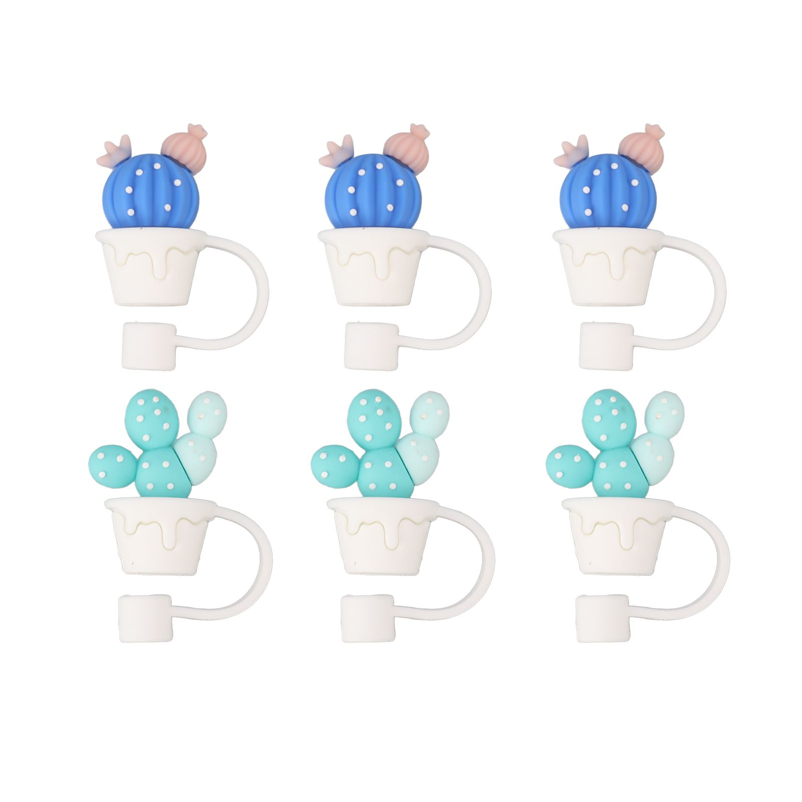 6Pcs Straw Cover Cap Cute Cartoon Reusable Silicone Toppers Drinking Tips Lids Plugs Type A - Image 1