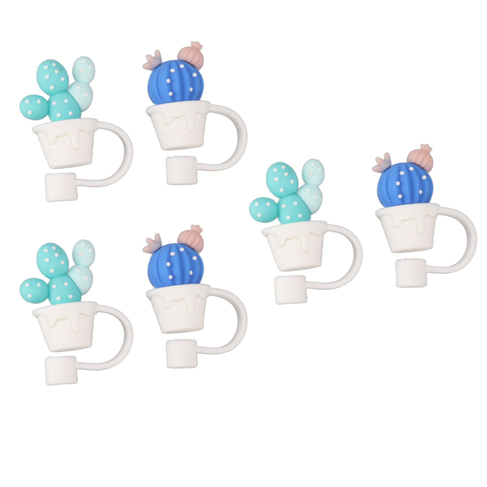 6Pcs Straw Cover Cap Cute Cartoon Reusable Silicone Toppers Drinking Tips Lids Plugs Type A - Image 3