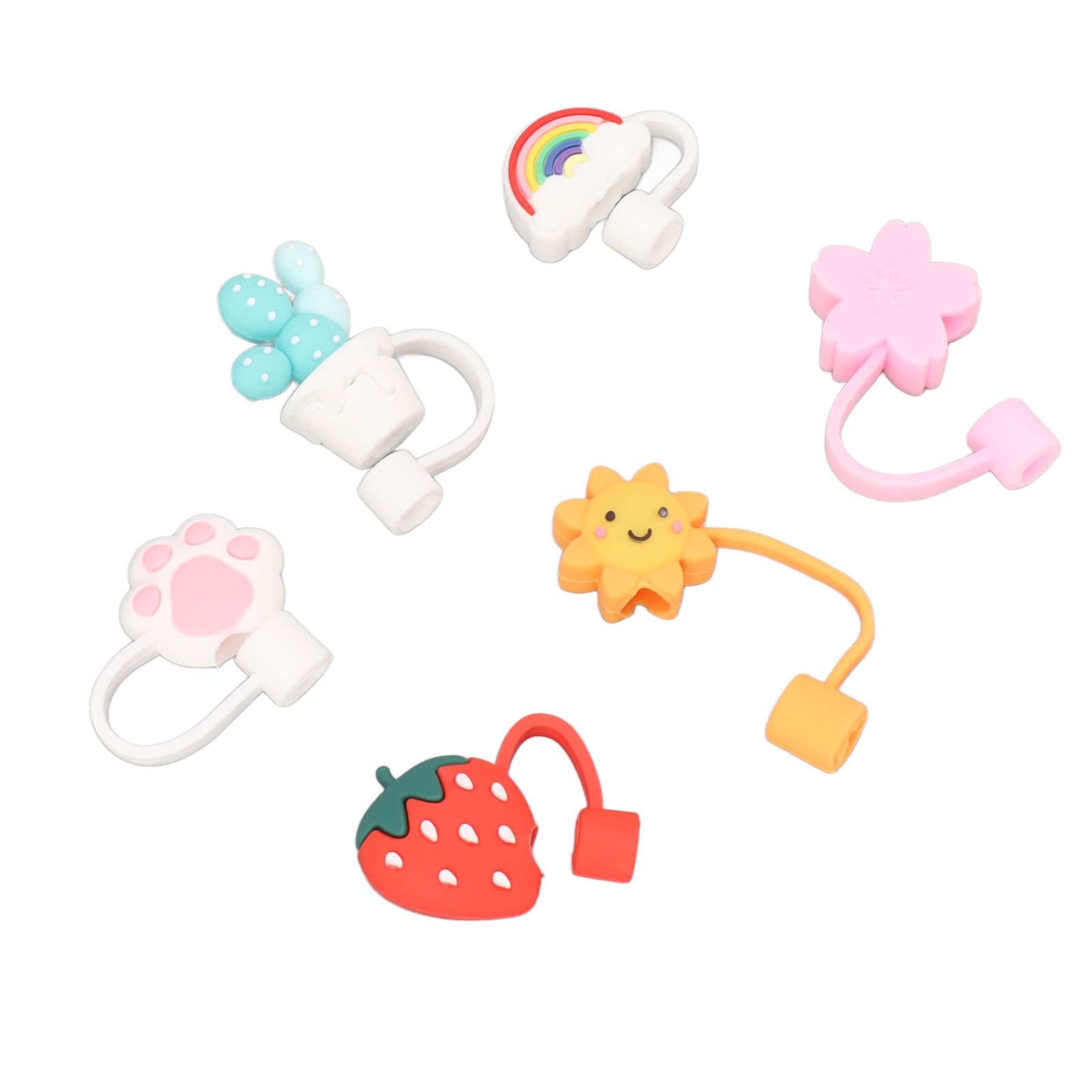 6Pcs Straw Cover Cap Cute Cartoon Reusable Silicone Toppers Drinking Tips Lids Plugs Type B - Image 2