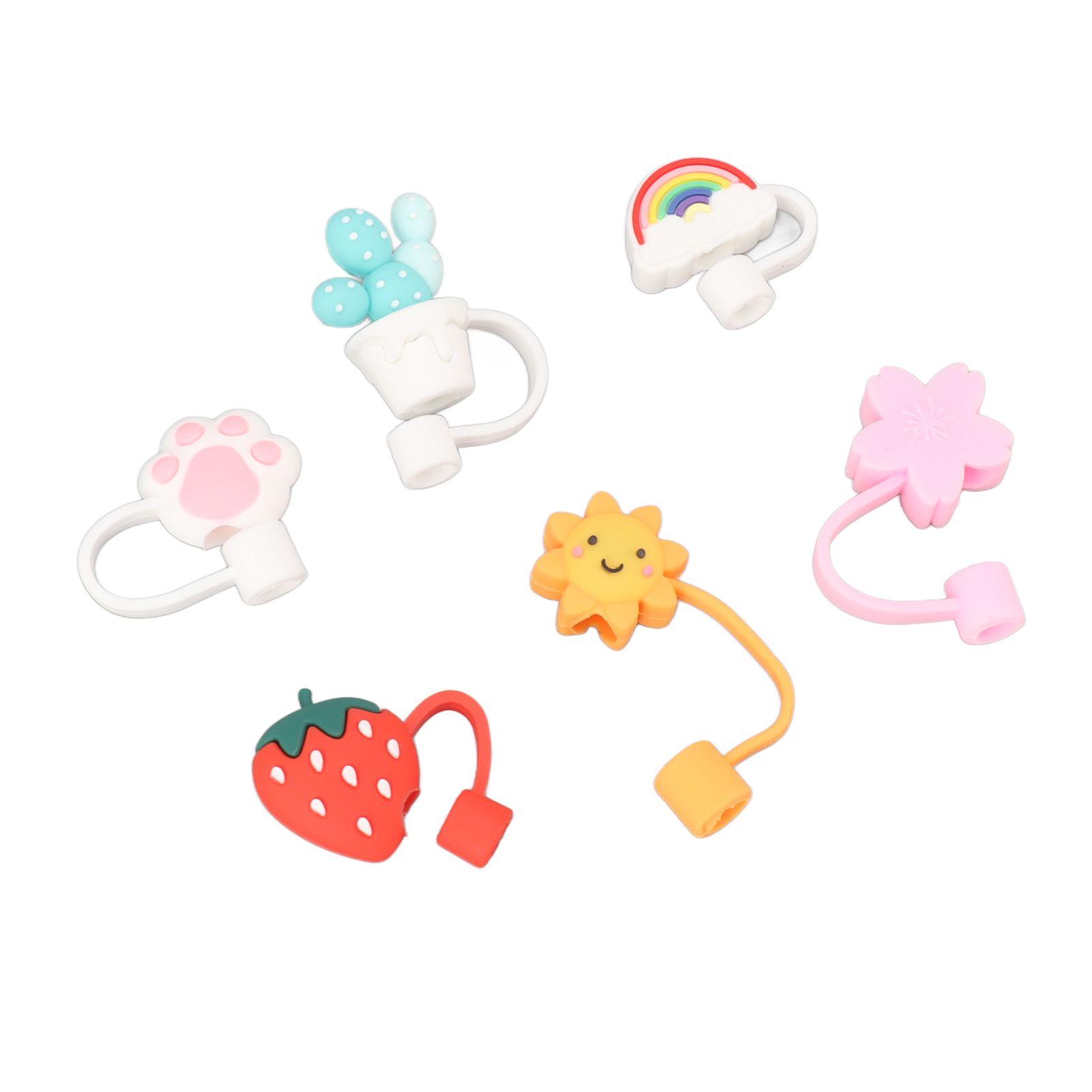 6Pcs Straw Cover Cap Cute Cartoon Reusable Silicone Toppers Drinking Tips Lids Plugs Type B - Image 3