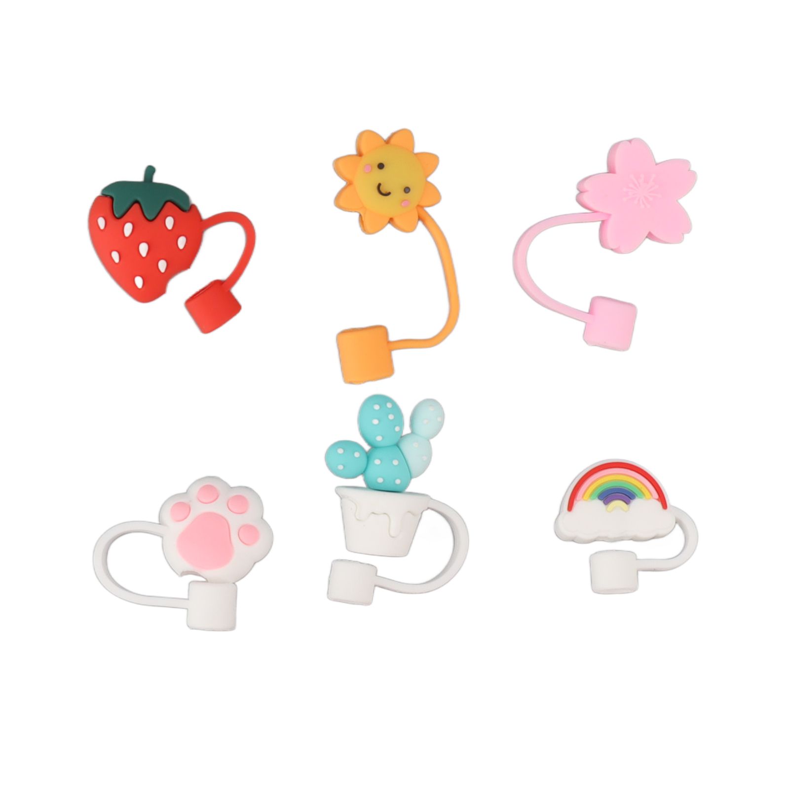 6Pcs Straw Cover Cap Cute Cartoon Reusable Silicone Toppers Drinking Tips Lids Plugs Type B - Image 4