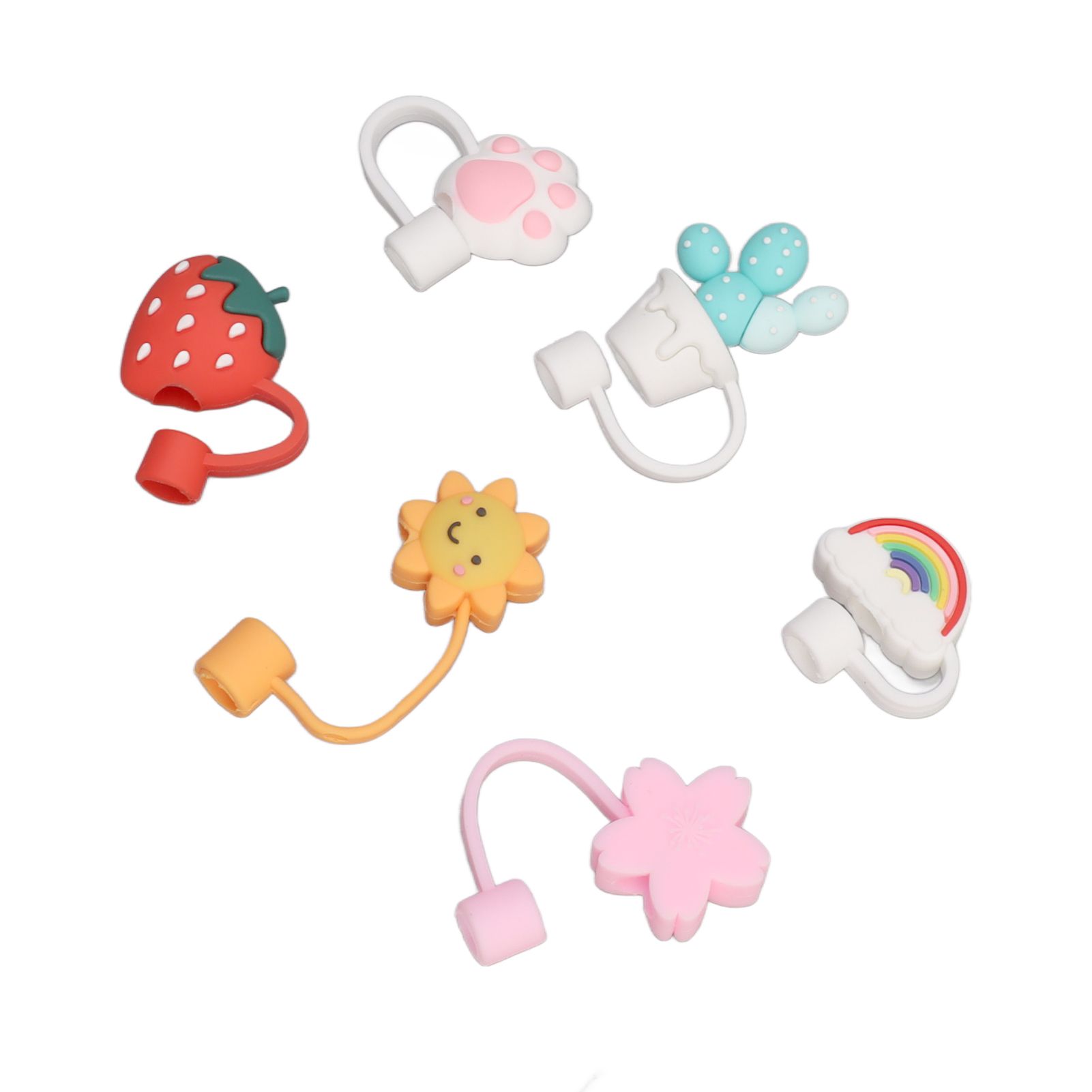 6Pcs Straw Cover Cap Cute Cartoon Reusable Silicone Toppers Drinking Tips Lids Plugs Type B - Image 5