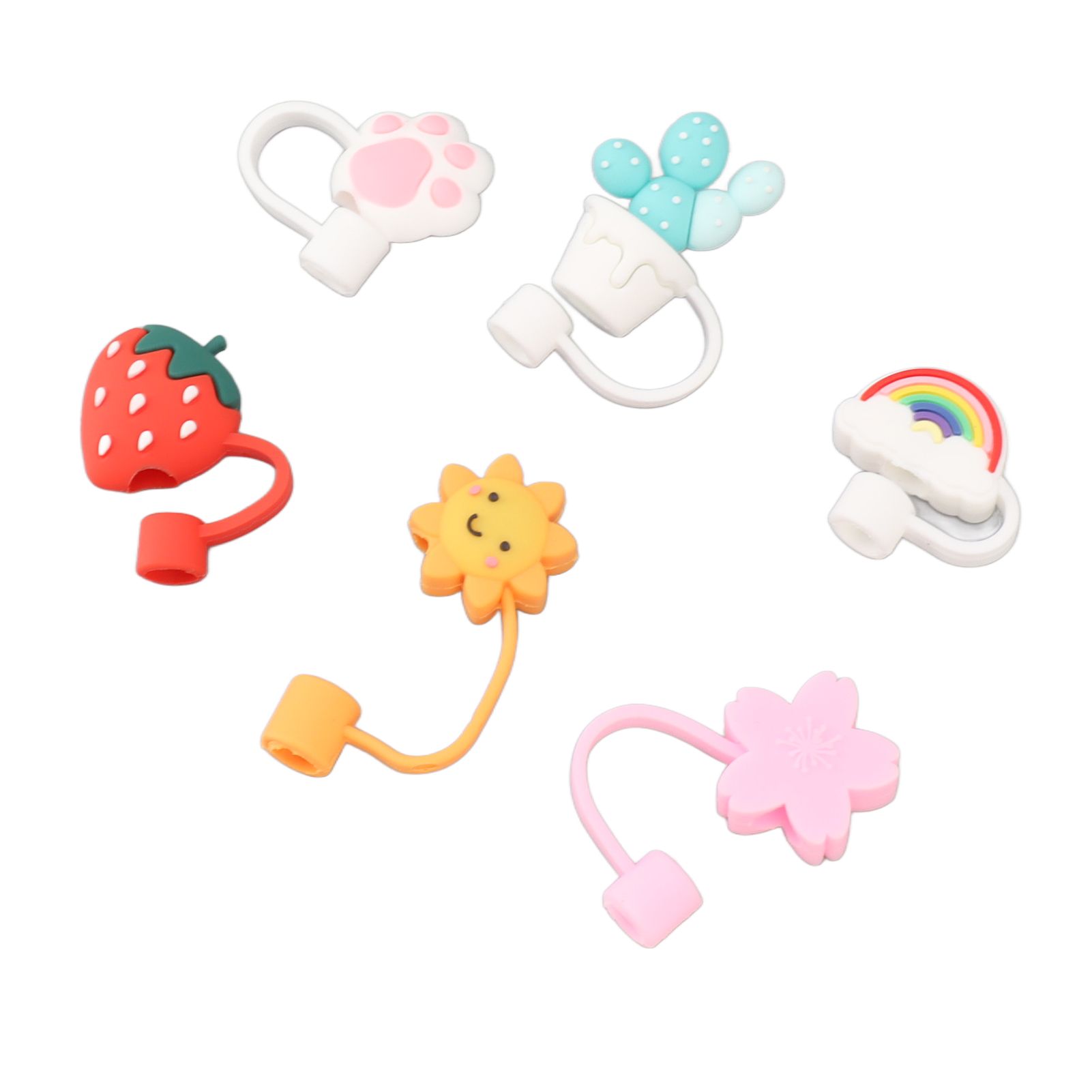 6Pcs Straw Cover Cap Cute Cartoon Reusable Silicone Toppers Drinking Tips Lids Plugs Type B - Image 6