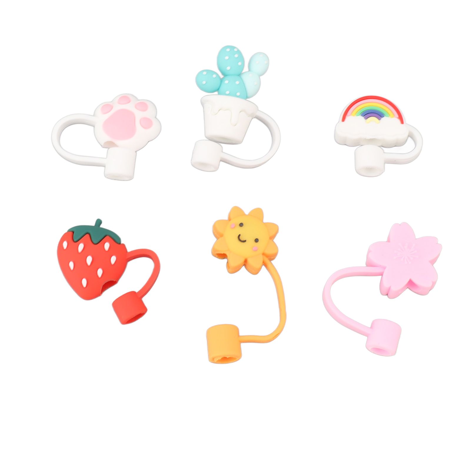 6Pcs Straw Cover Cap Cute Cartoon Reusable Silicone Toppers Drinking Tips Lids Plugs Type B - Image 7