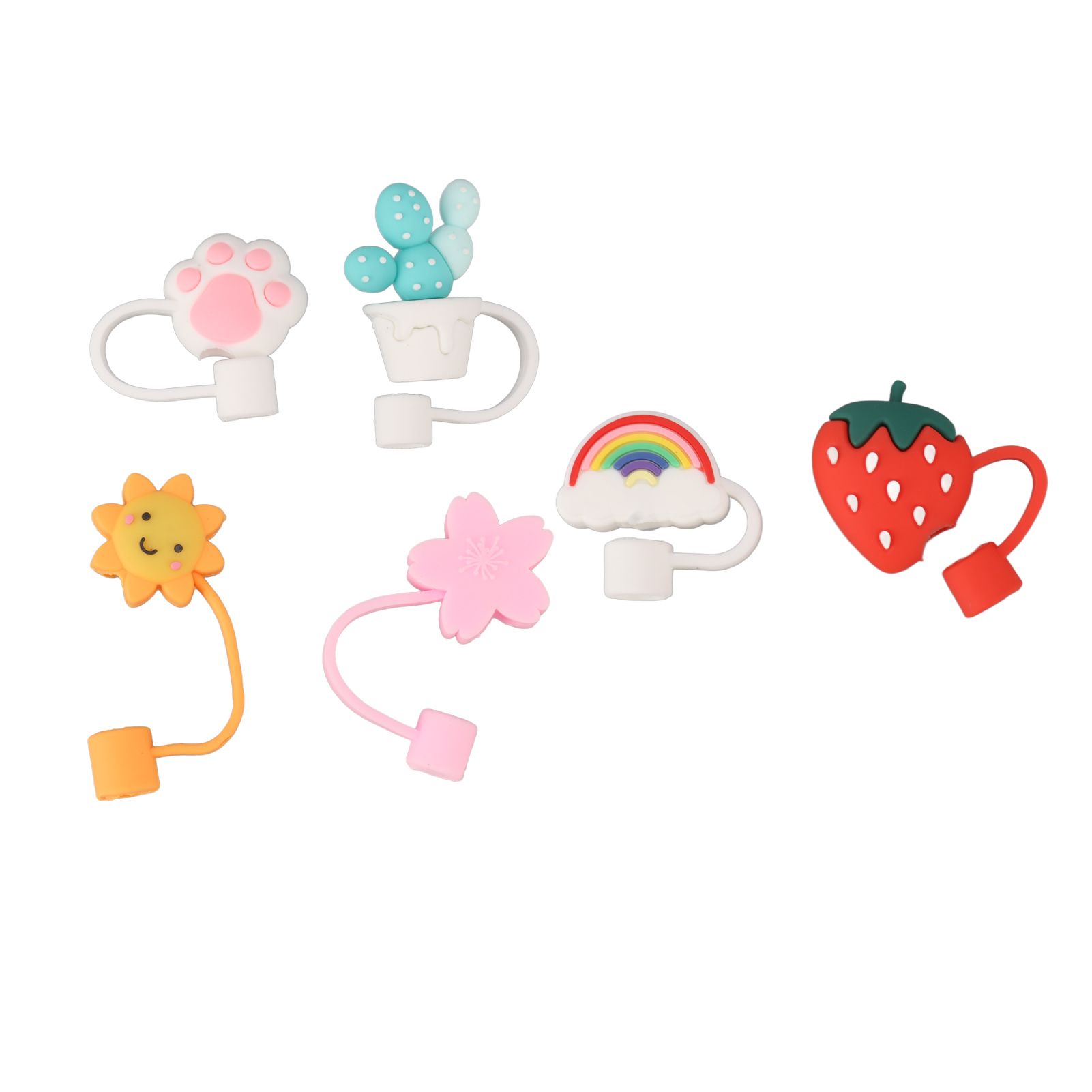 6Pcs Straw Cover Cap Cute Cartoon Reusable Silicone Toppers Drinking Tips Lids Plugs Type B - Image 8