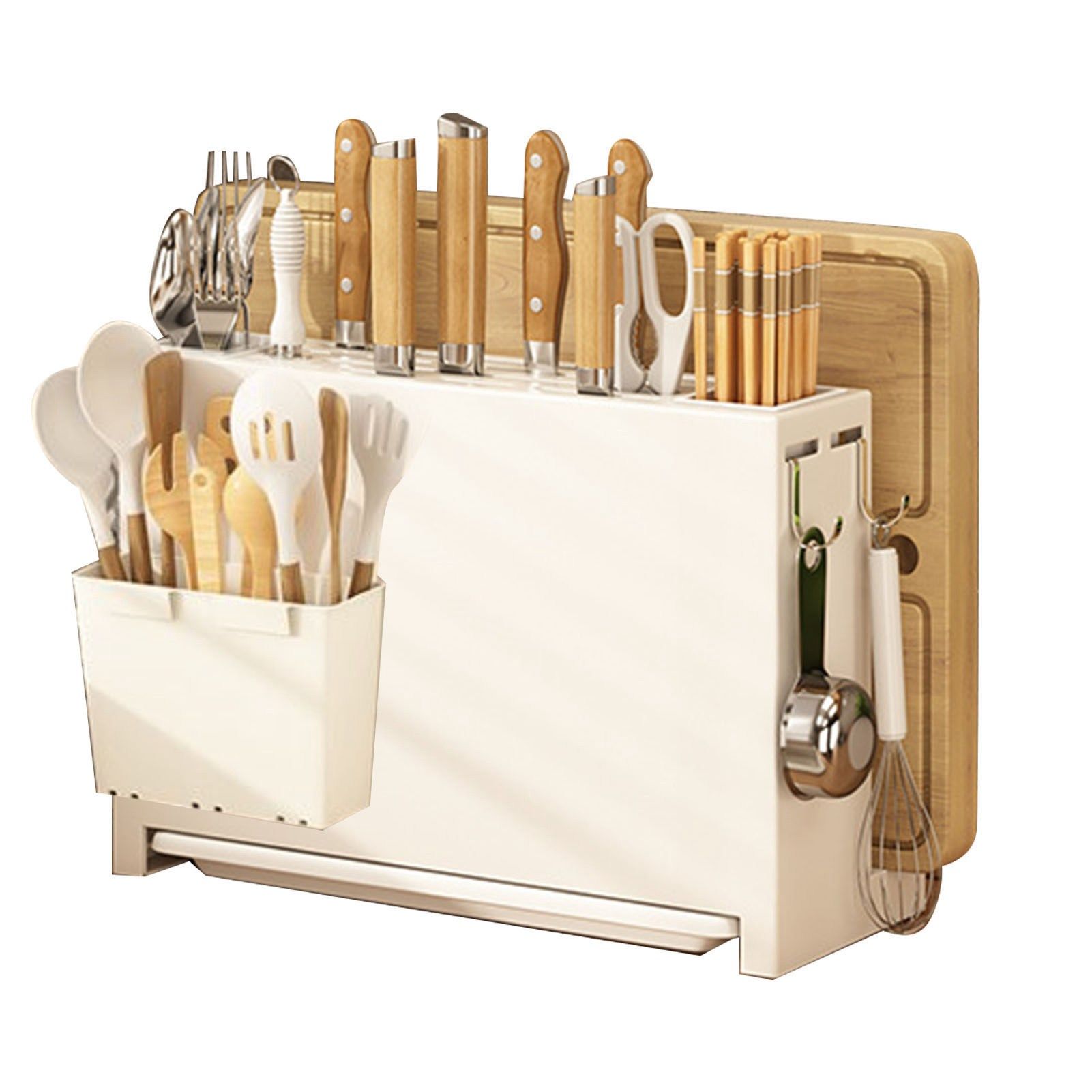 White Kitchen Chopsticks Knife Stand Cutting Board Integrated Magnet Draining Holder for Home - Image 1