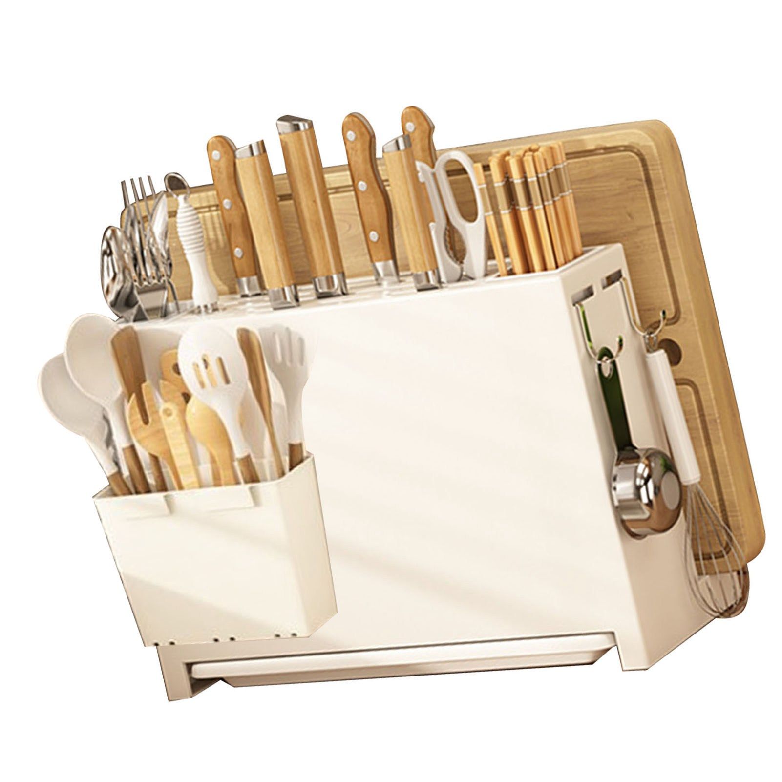 White Kitchen Chopsticks Knife Stand Cutting Board Integrated Magnet Draining Holder for Home - Image 3