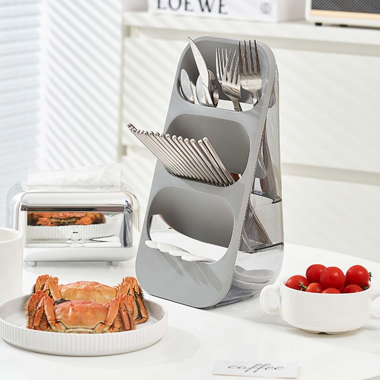 3 Layer Chopsticks Knife Storage Rack Holder Waterproof Knife Storage Drainage Bracket Container Gray - Image 5
