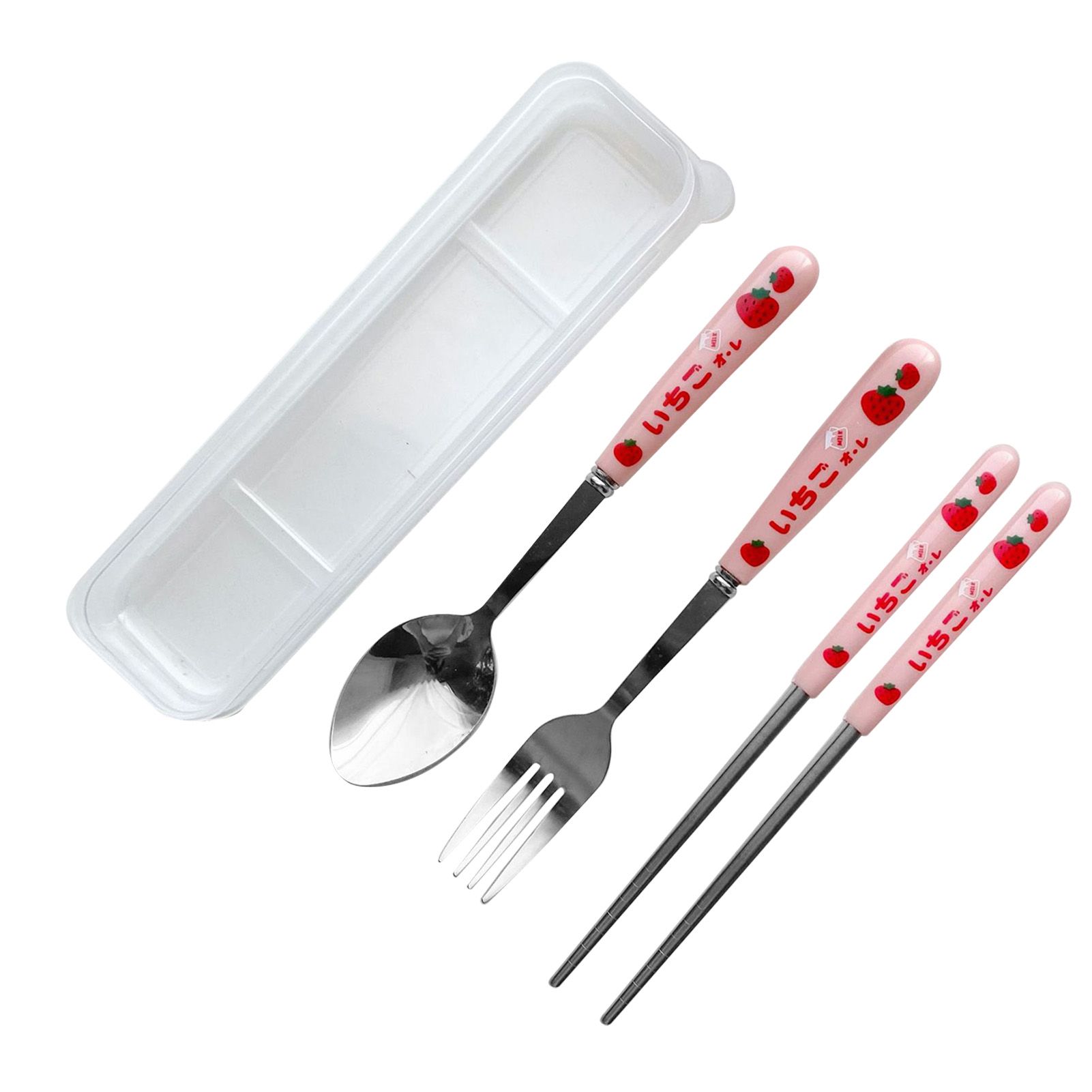 3 Piece Tableware Utensils Set Spoon Forks Chopsticks Rounded Stainless Steel Flatware Cutlery Set with Transparent Box - Image 1
