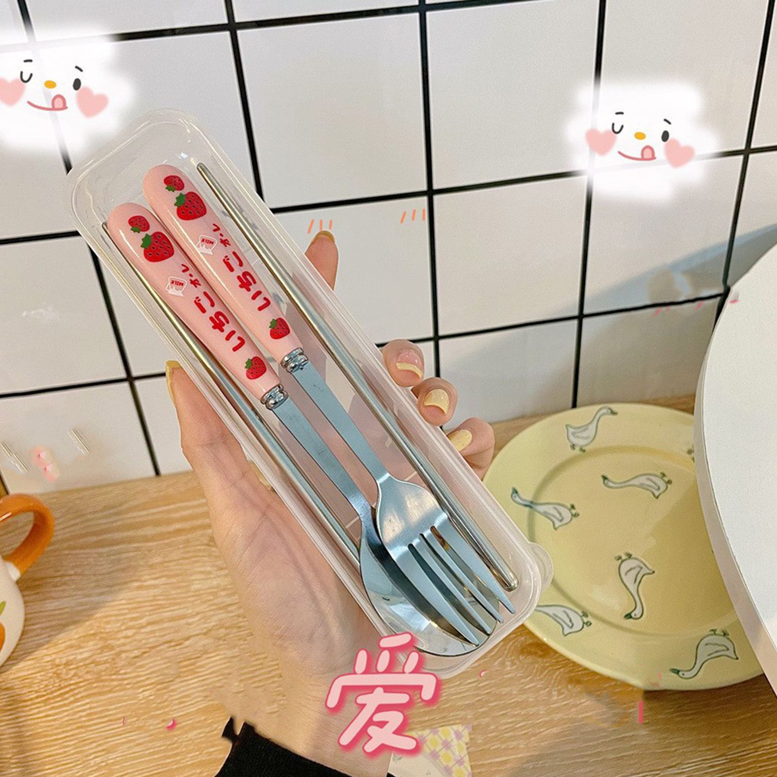 3 Piece Tableware Utensils Set Spoon Forks Chopsticks Rounded Stainless Steel Flatware Cutlery Set with Transparent Box - Image 5