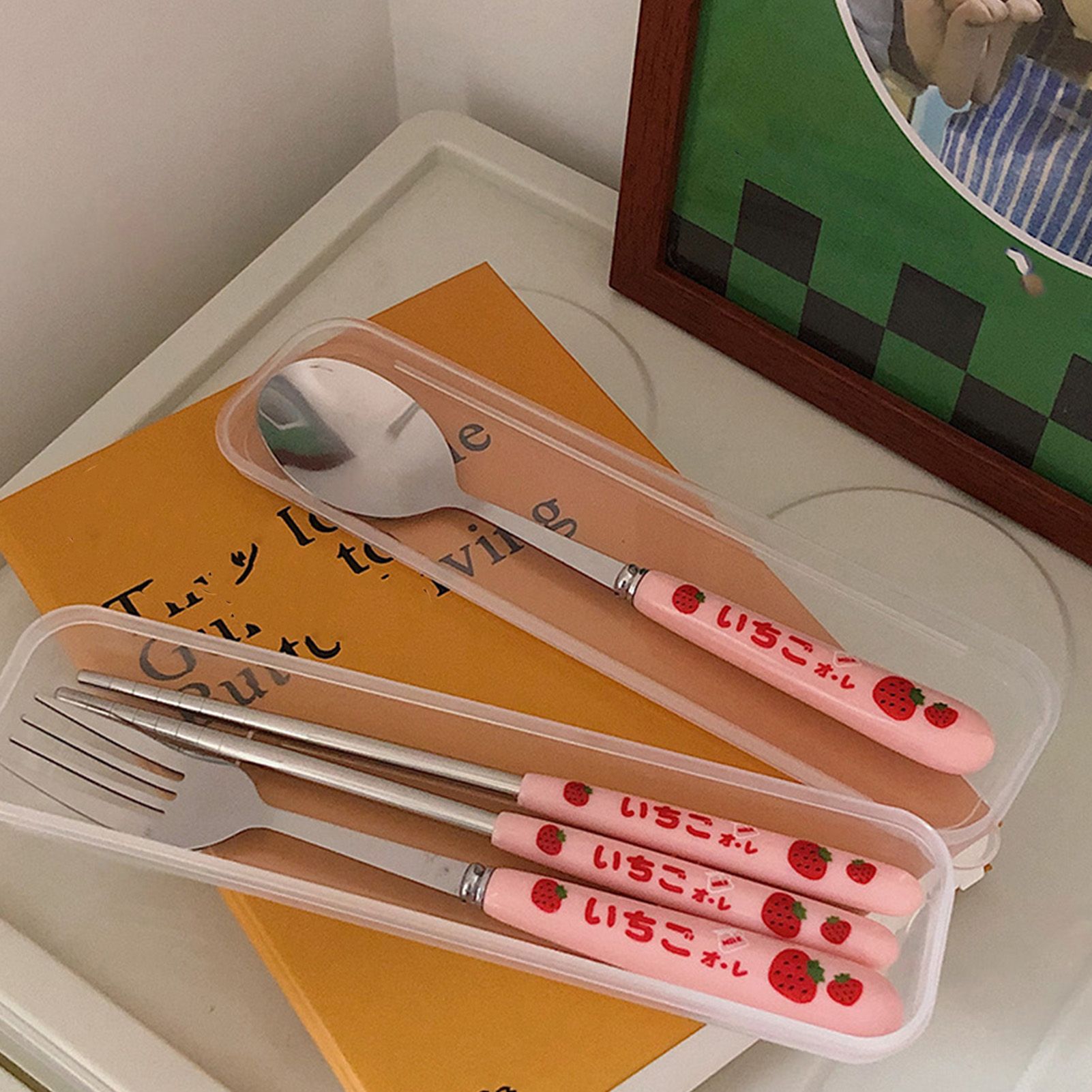 3 Piece Tableware Utensils Set Spoon Forks Chopsticks Rounded Stainless Steel Flatware Cutlery Set with Transparent Box - Image 6
