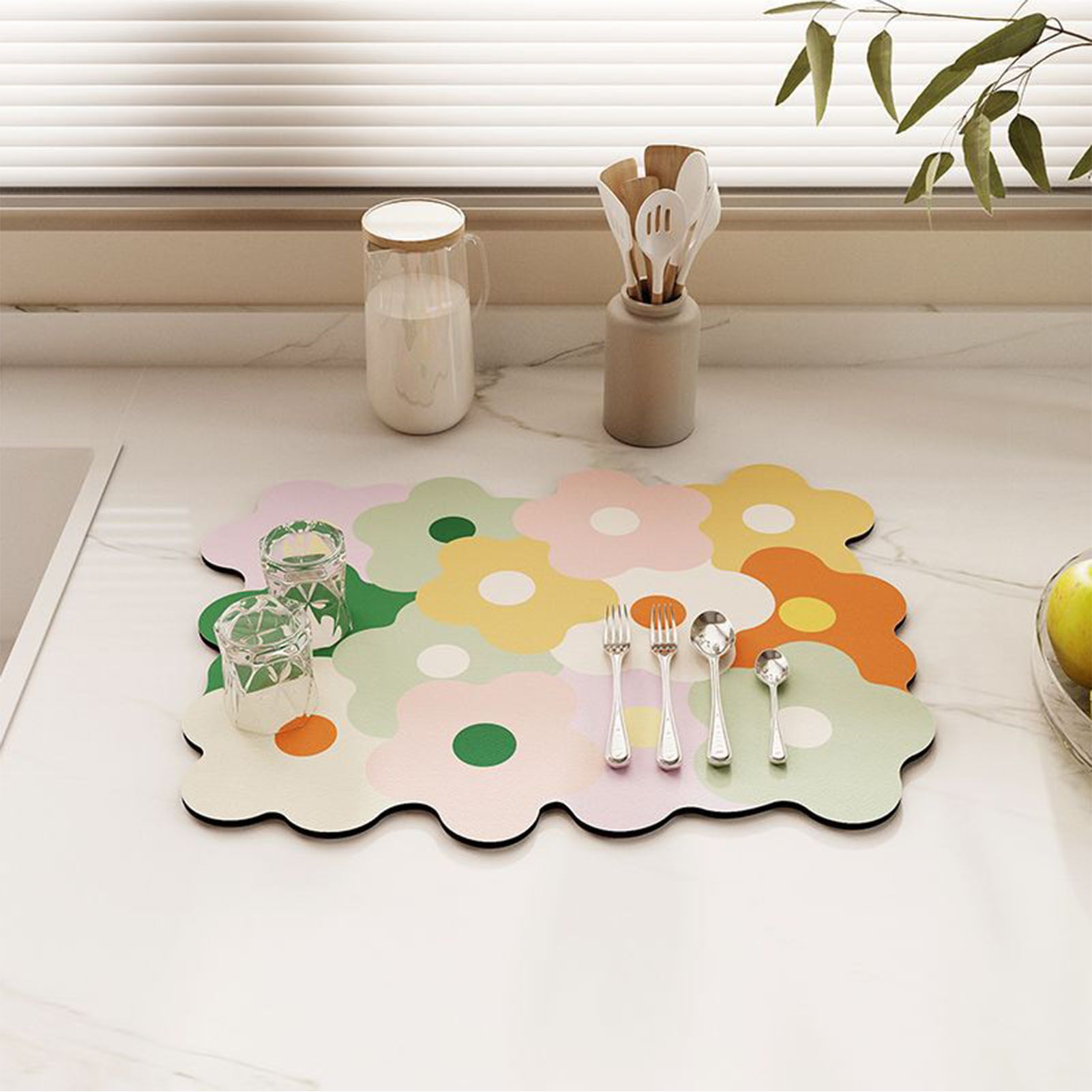 Kitchen Counter Dish Drying Mat Refreshing Cute Elegant Heat Resistant Absorbent Dishes Drain Mat Yellow and Green 11.8 X 15.7in - Image 6