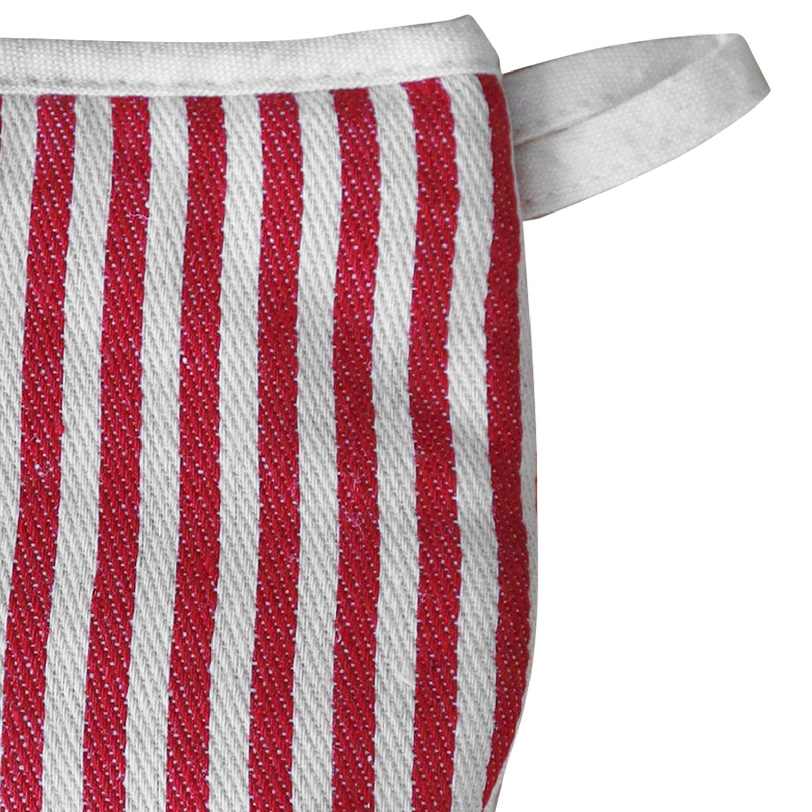 Microwave Oven Gloves Heat Resistant Stripe Pattern Thick Cotton Oven Mitts with Lanyard Red - Image 7