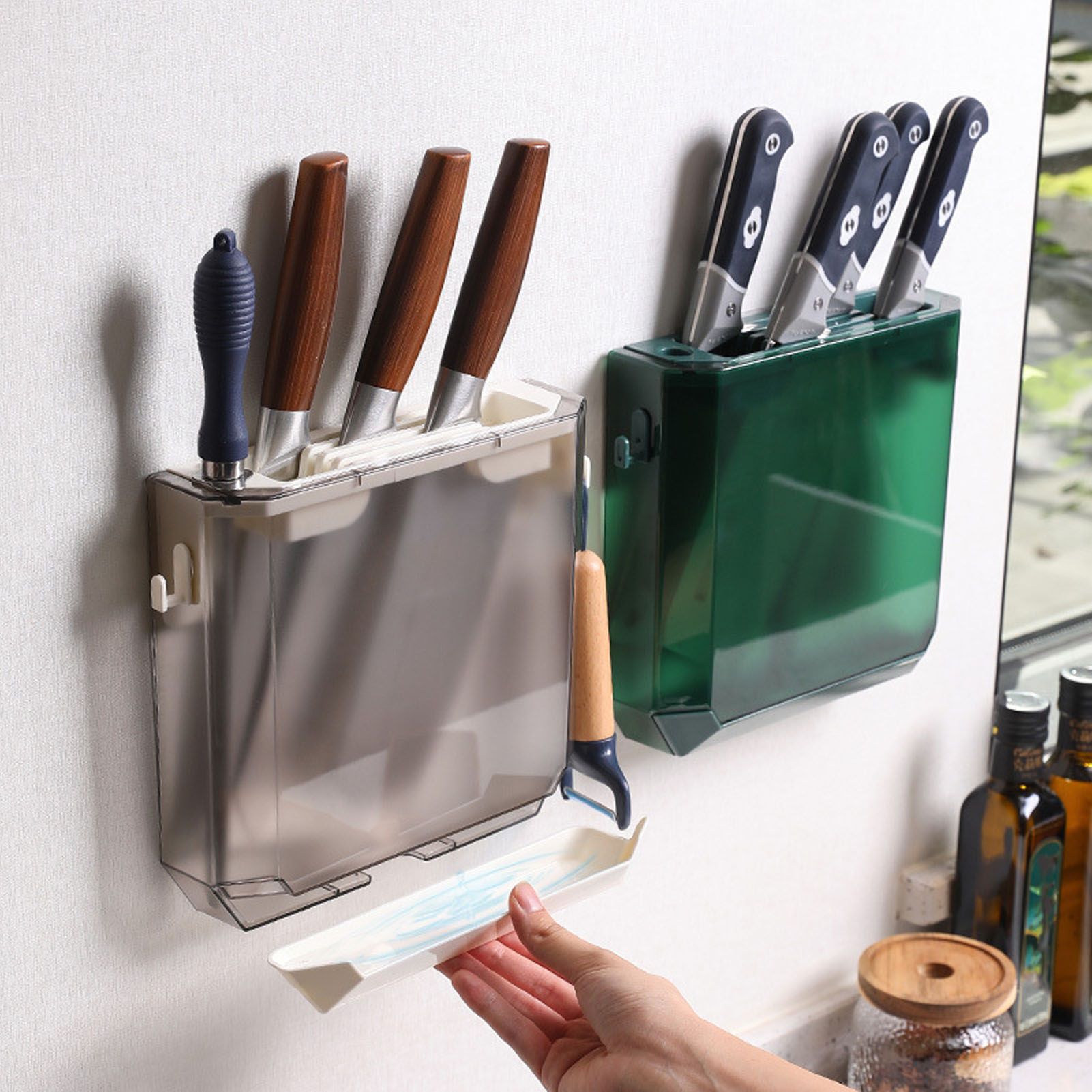 Wall Mounted Knife Holder Ultrathin Plastic Installation Box Storage Rack for Kitchen Gray - Image 5