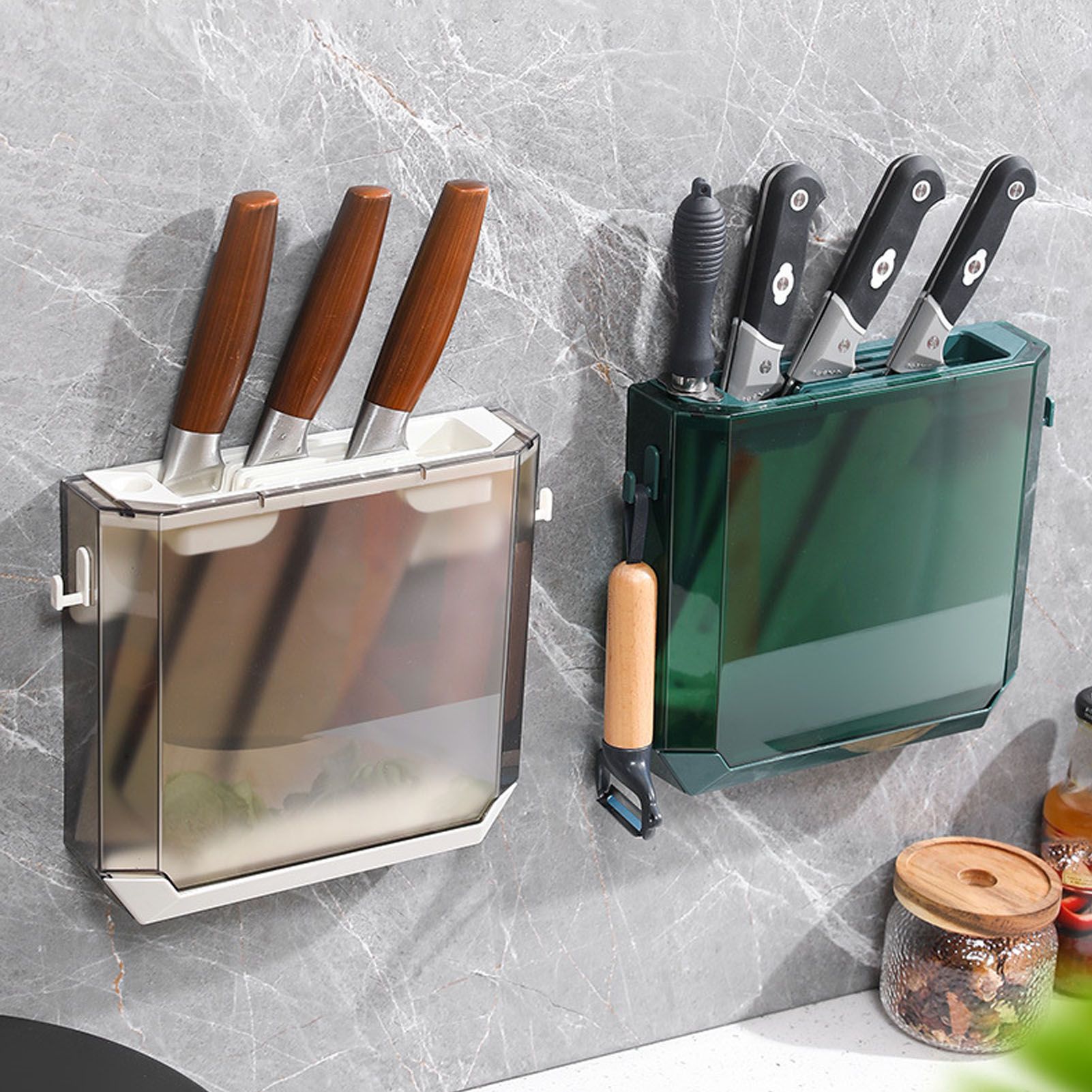 Wall Mounted Knife Holder Ultrathin Plastic Installation Box Storage Rack for Kitchen Gray - Image 6
