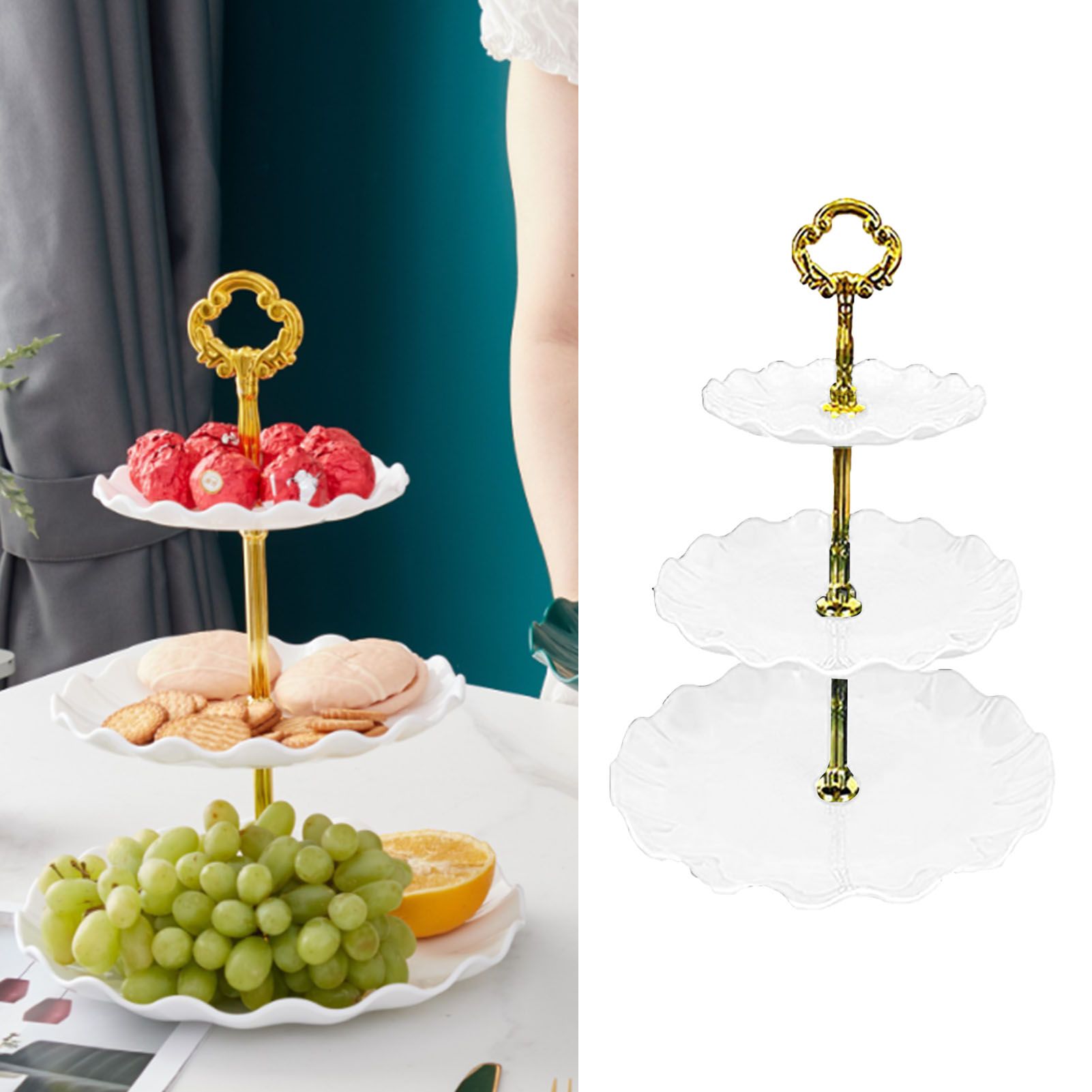 Nordic Style 3 Layer Fruit Plate Tray Plastic 3 Tier Cake Stand Holiday Party Dessert Tray White - Image 5