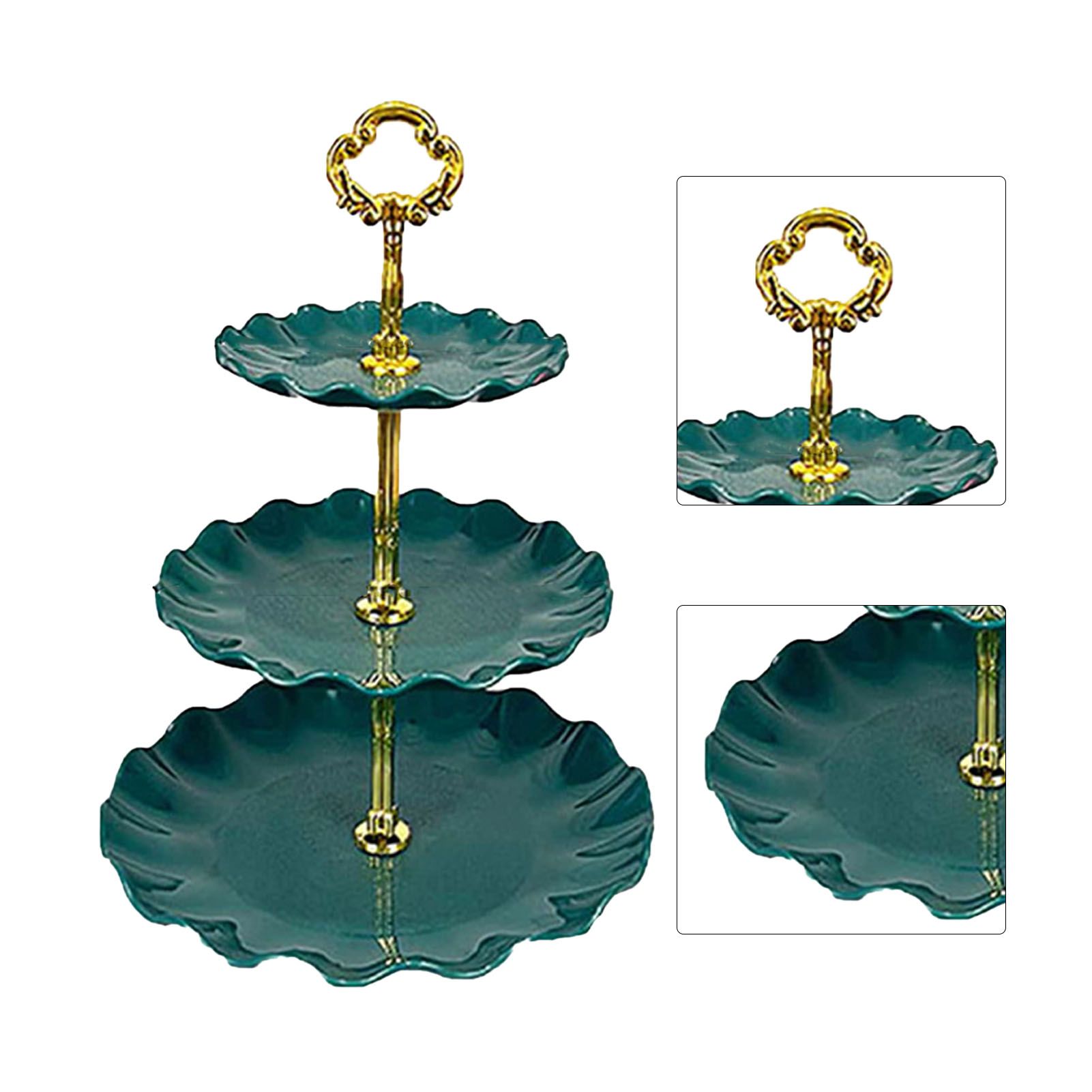 Nordic Style 3 Layer Fruit Plate Tray Plastic 3 Tier Cake Stand Holiday Party Dessert Tray Dark Green - Image 2