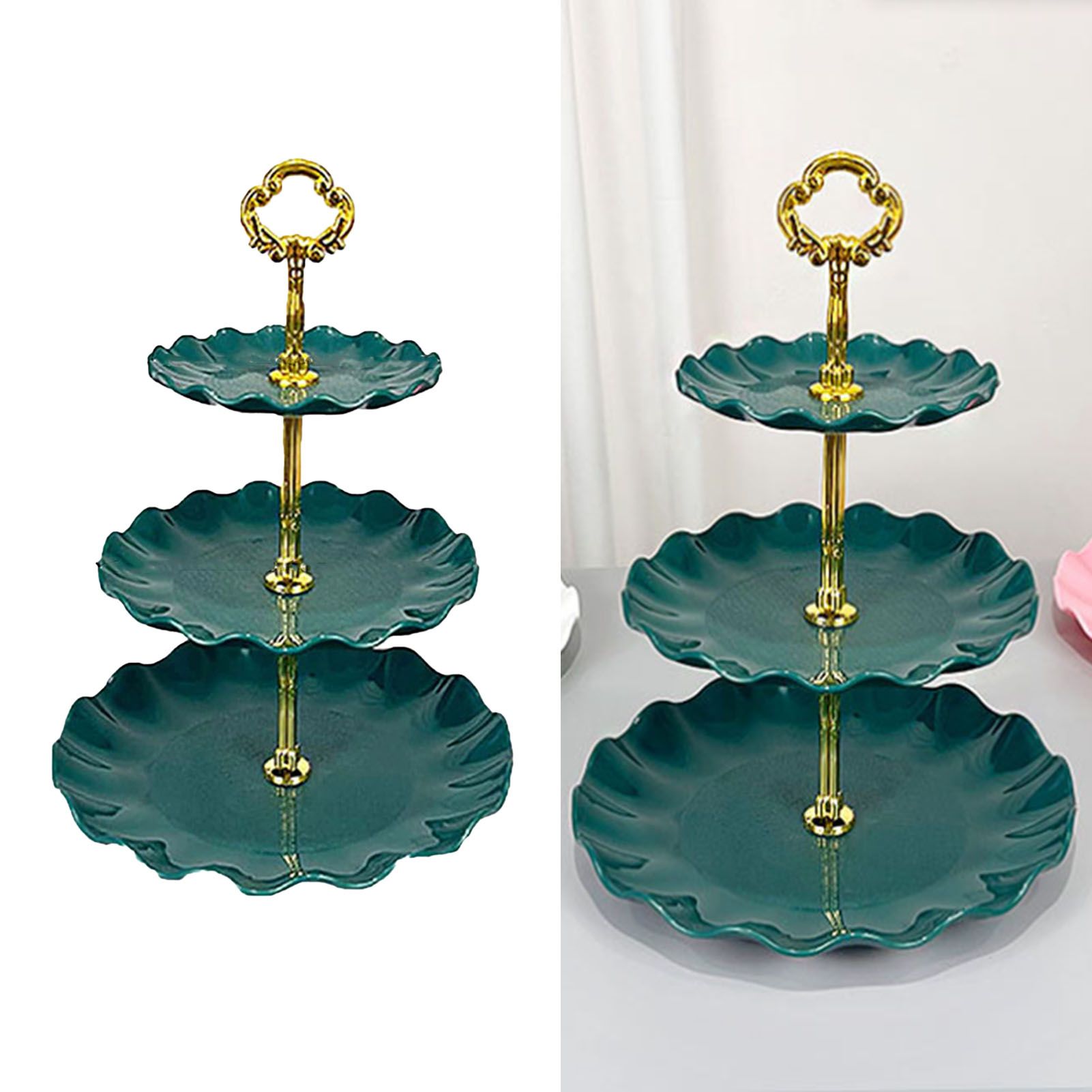 Nordic Style 3 Layer Fruit Plate Tray Plastic 3 Tier Cake Stand Holiday Party Dessert Tray Dark Green - Image 6