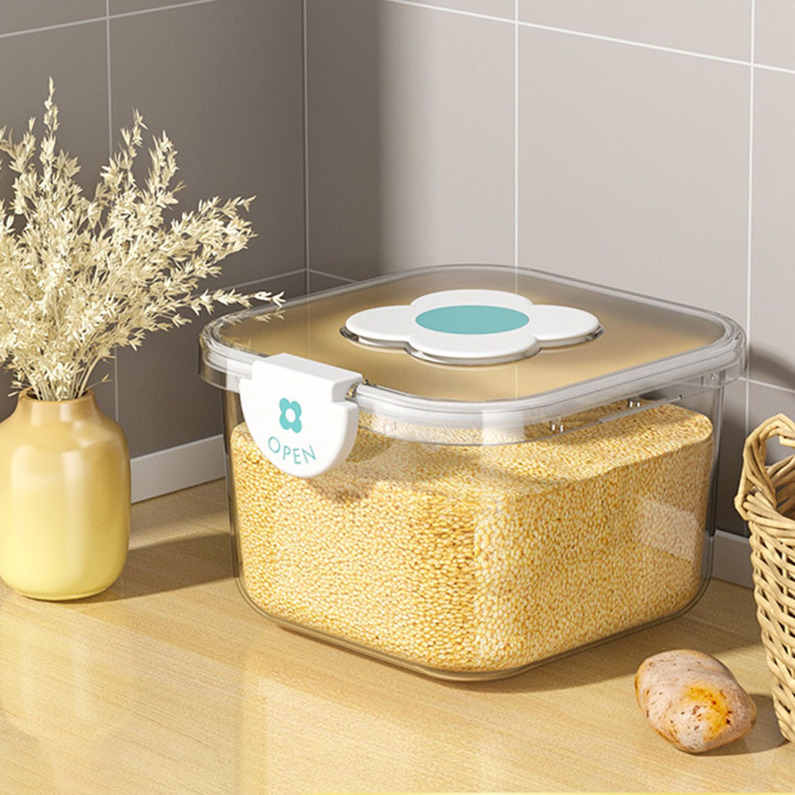 Rice Container Airtight Grain Food Storage Box Transparent with Cover for Home Kitchen Transparent 5kg / 11.02lb - Image 5