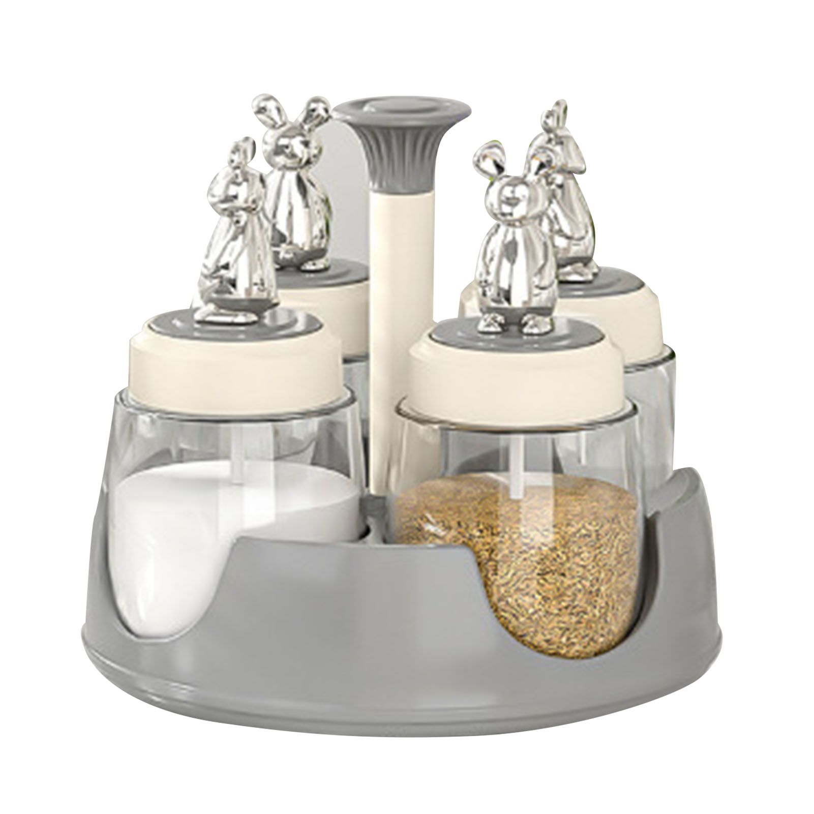 Rotating Spice Rack Salt Shaker with Lid Glass Flavoring Bottle for Kitchen Restaurant Home Gray - Image 1