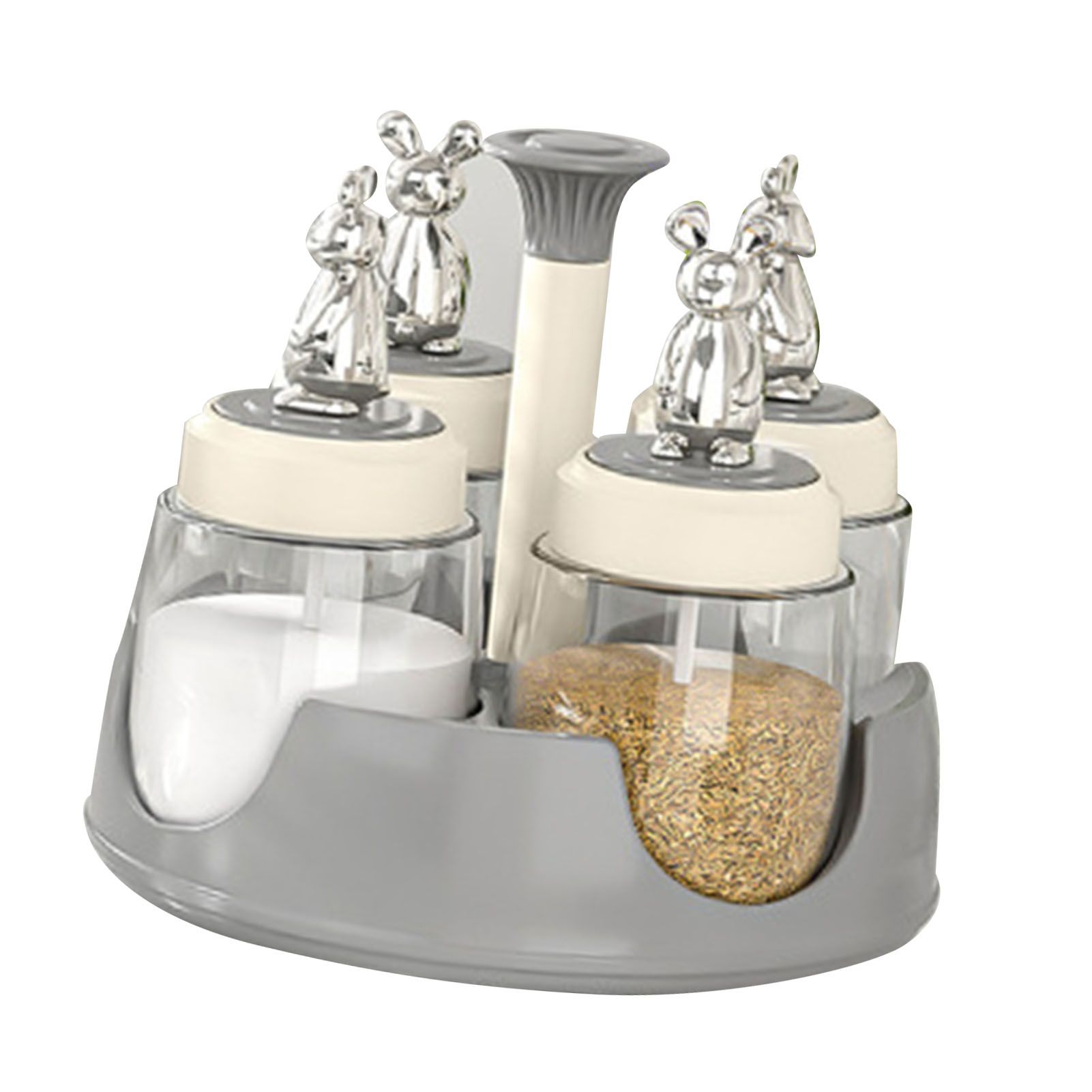 Rotating Spice Rack Salt Shaker with Lid Glass Flavoring Bottle for Kitchen Restaurant Home Gray - Image 2
