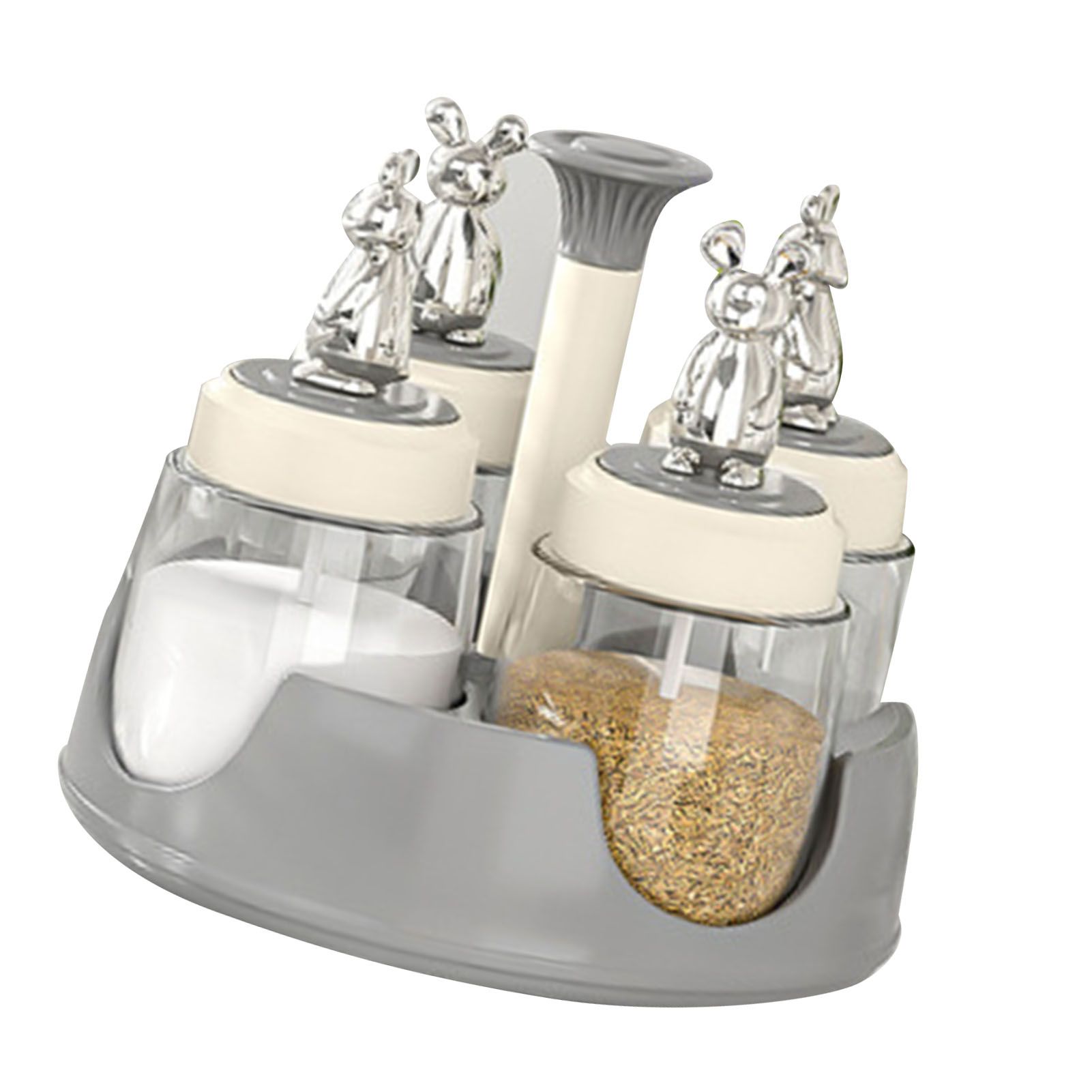 Rotating Spice Rack Salt Shaker with Lid Glass Flavoring Bottle for Kitchen Restaurant Home Gray - Image 3