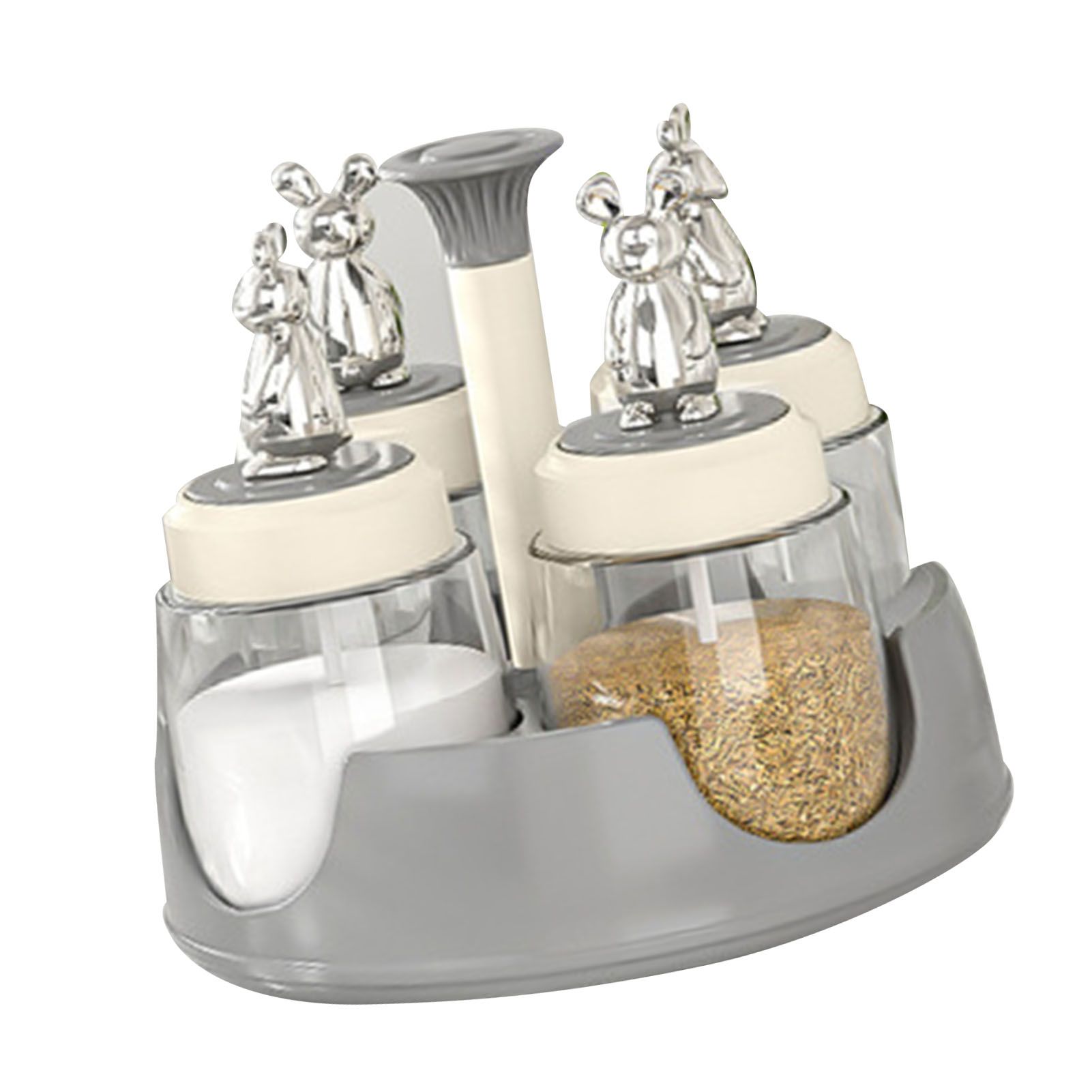 Rotating Spice Rack Salt Shaker with Lid Glass Flavoring Bottle for Kitchen Restaurant Home Gray - Image 4