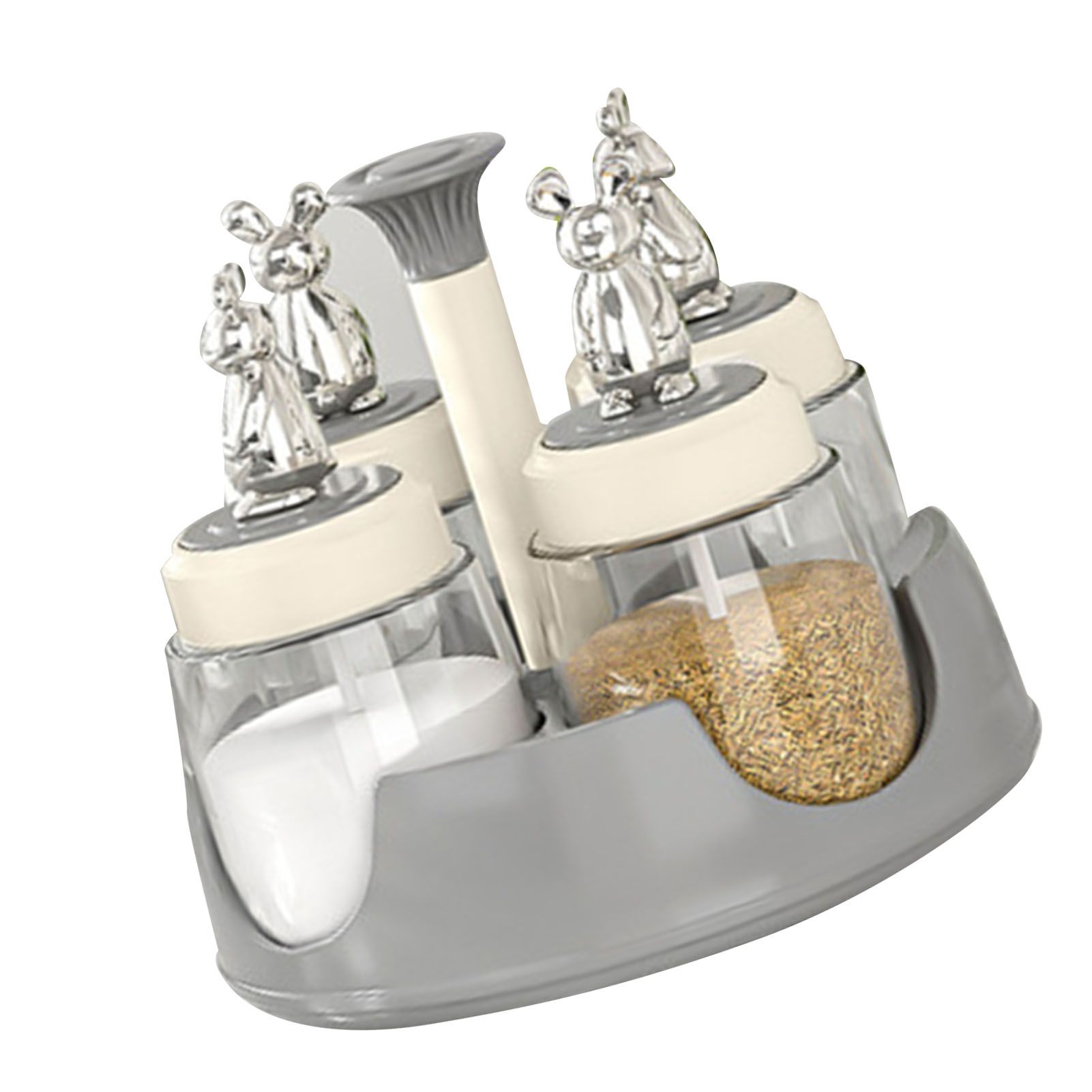 Rotating Spice Rack Salt Shaker with Lid Glass Flavoring Bottle for Kitchen Restaurant Home Gray - Image 5