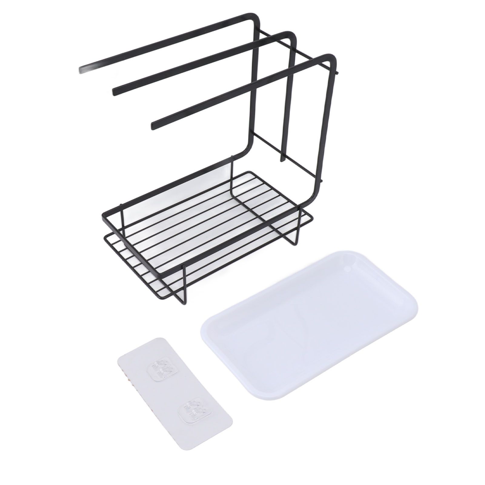 Sponge Holder with Drain Pan Quick Drying Hollow Bottom Rustproof Dishcloth Drying Rack for Kitchen Bathroom Sink Black - Image 1