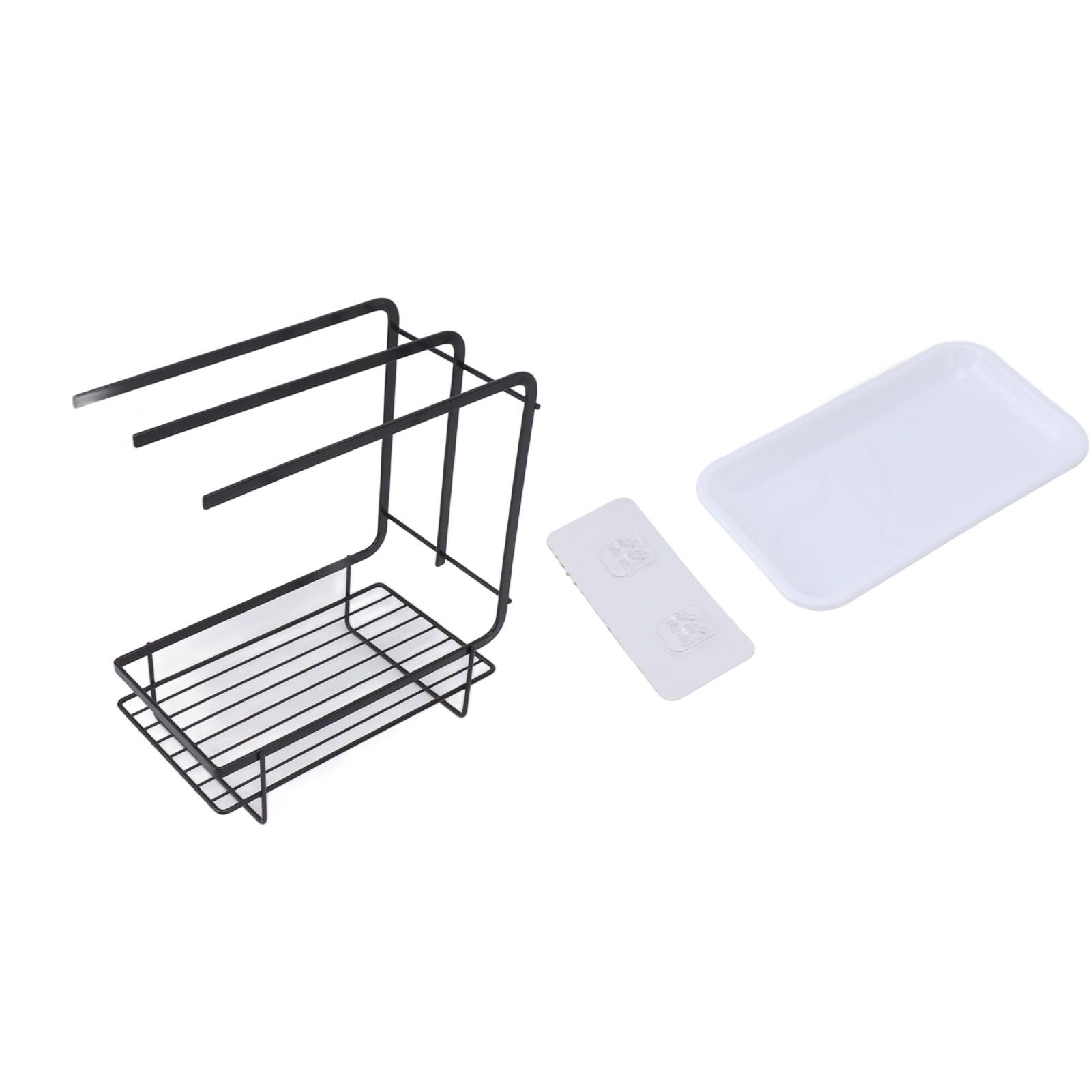 Sponge Holder with Drain Pan Quick Drying Hollow Bottom Rustproof Dishcloth Drying Rack for Kitchen Bathroom Sink Black - Image 2